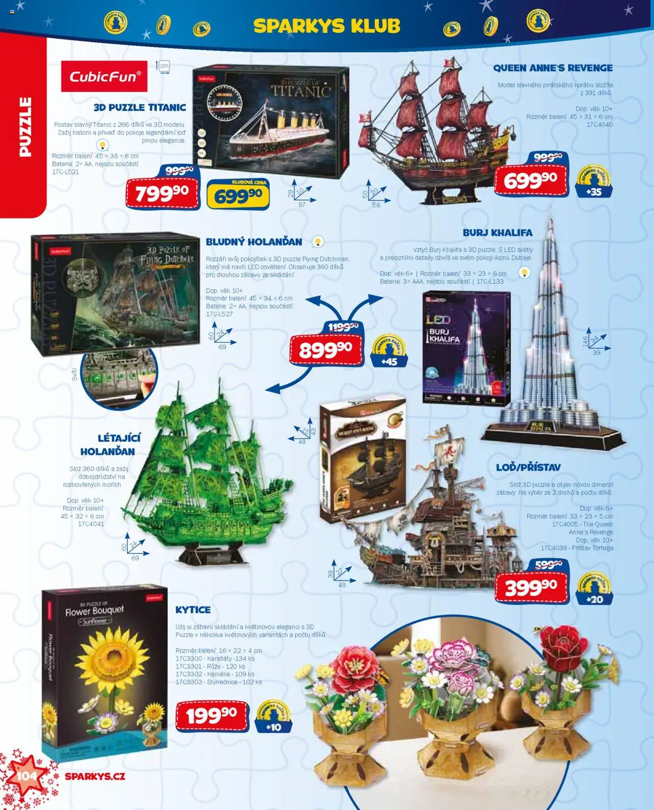 Sparkys katalog Vánoce od 01.10.2025 | Strana: 104 | Produkty: Puzzle, Kytice, Baterie, LED