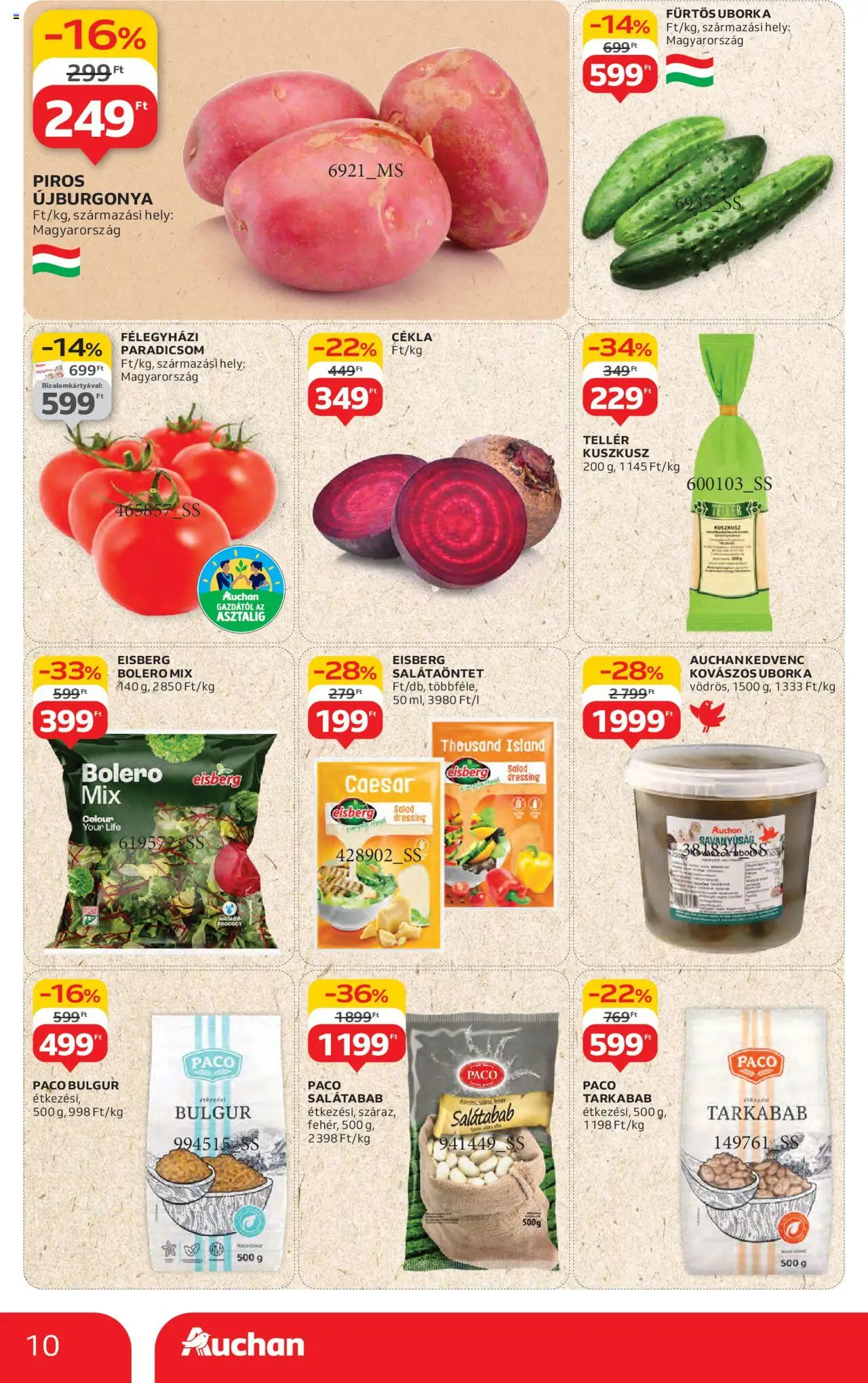 Auchan akciós ujság - amely érvényes a következő dátumtól: 14.08.2025 | Oldal: 10 | Termékek: Cékla, Boleró, Kuszkusz, Paradicsom