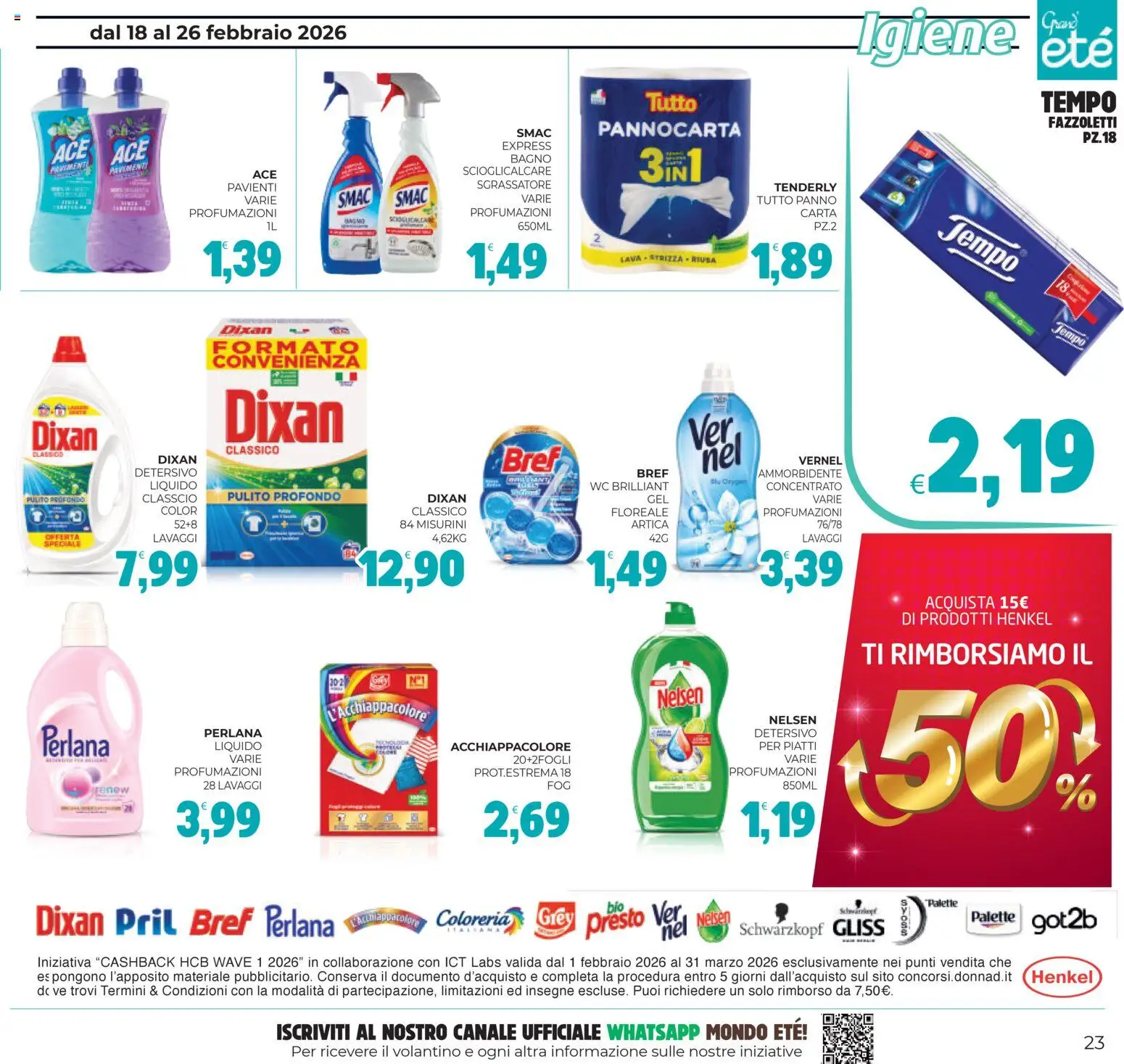 Volantino Eté del 18.02.2026 | Pagina: 23 | Prodotti: Ammorbidente, Sgrassatore, WC, Bagno