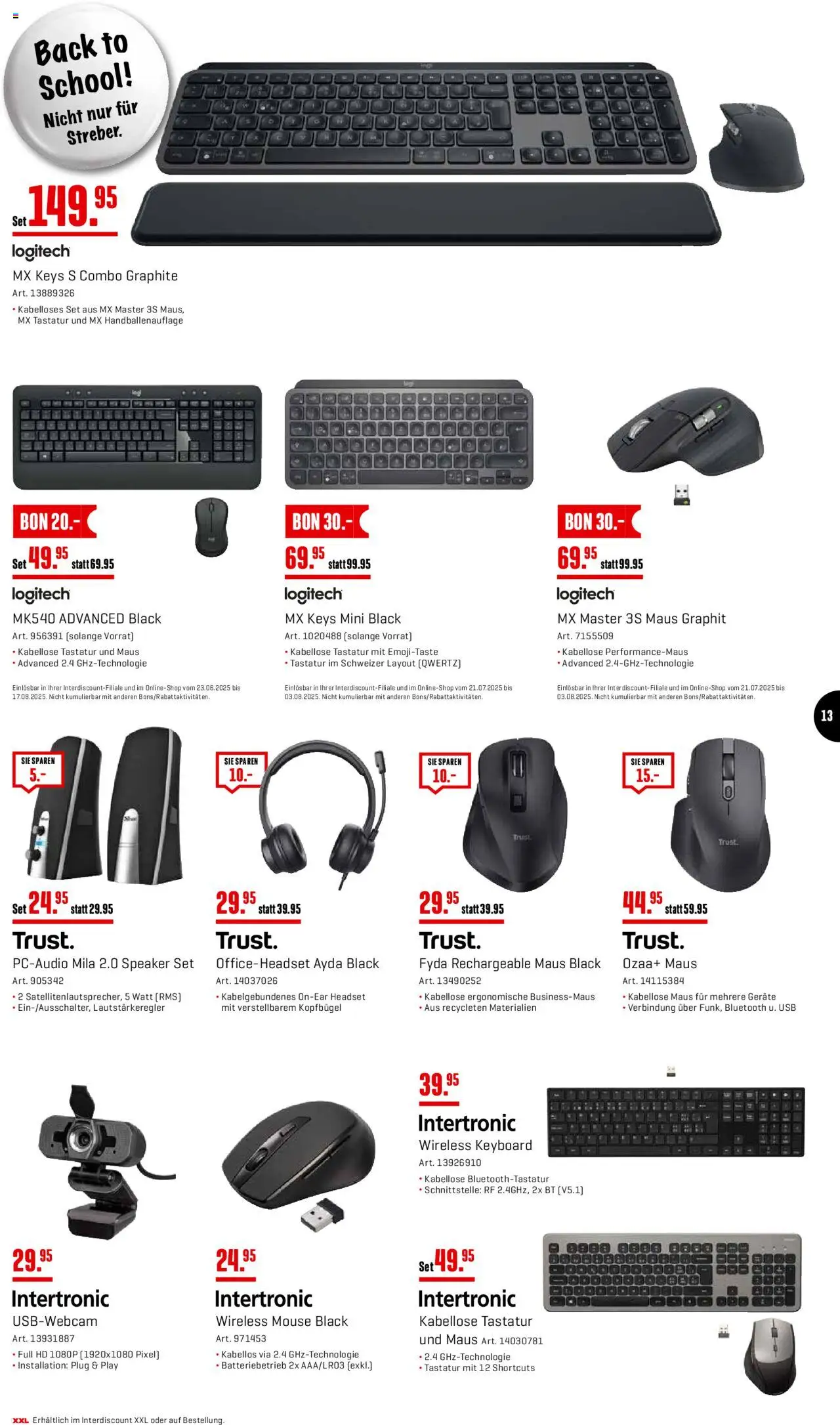 Interdiscount Aktionen ab 21.07.2025 | Seite: 13 | Produkte: Headset, Tastatur, Maus, Usb
