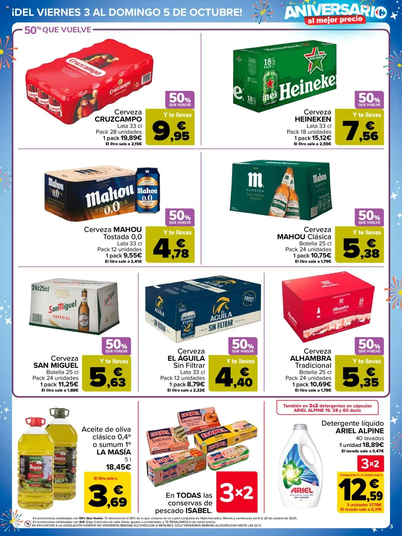 Carrefour folleto │ válido desde el 03.10.2025 | Página: 3 | Productos: Cerveza, Pescado, Té, Aceite de oliva