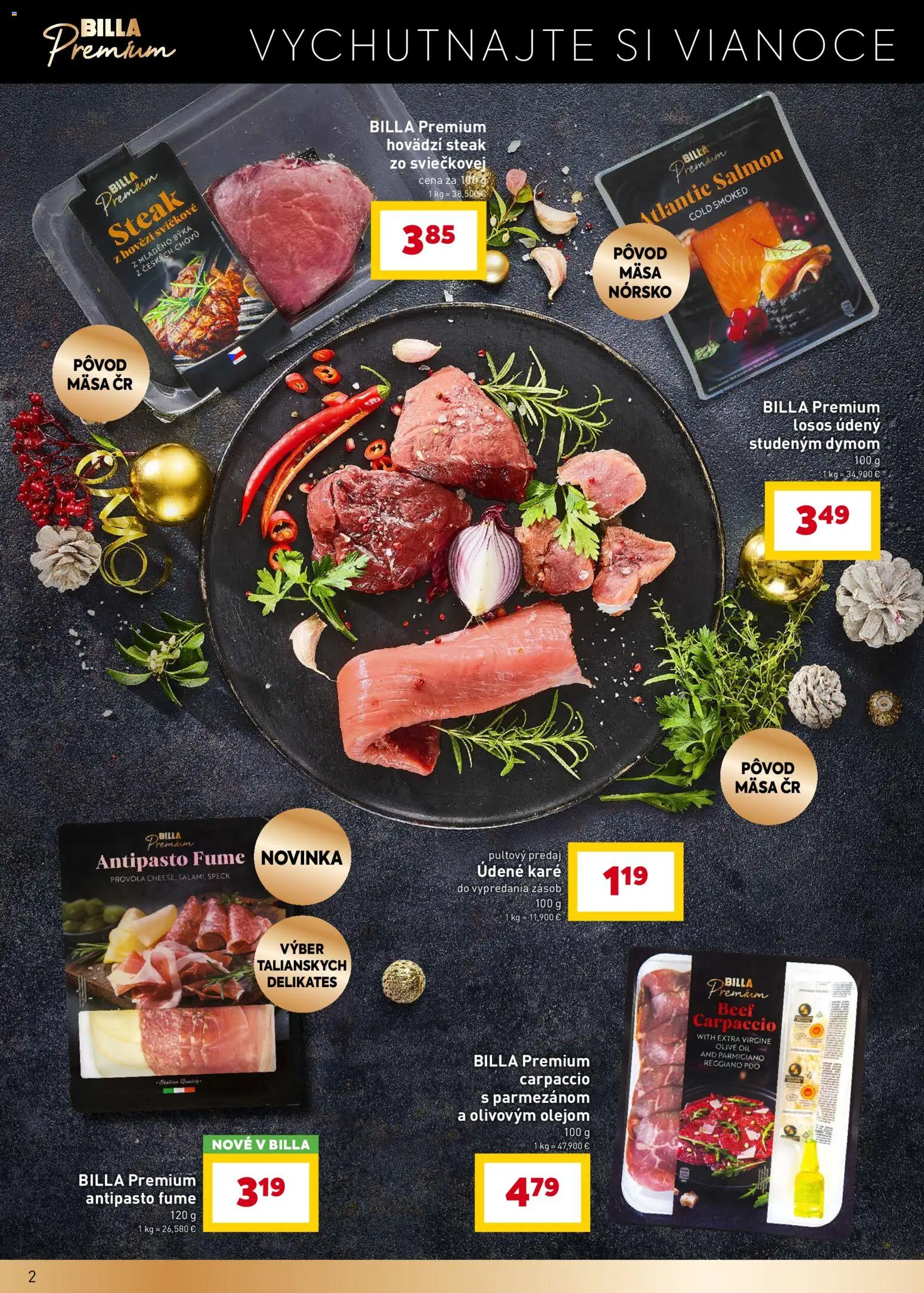 Nové Billa akcie – leták je platný od 19.11.2025 | Strana: 2 | Produkty: Losos, Steak