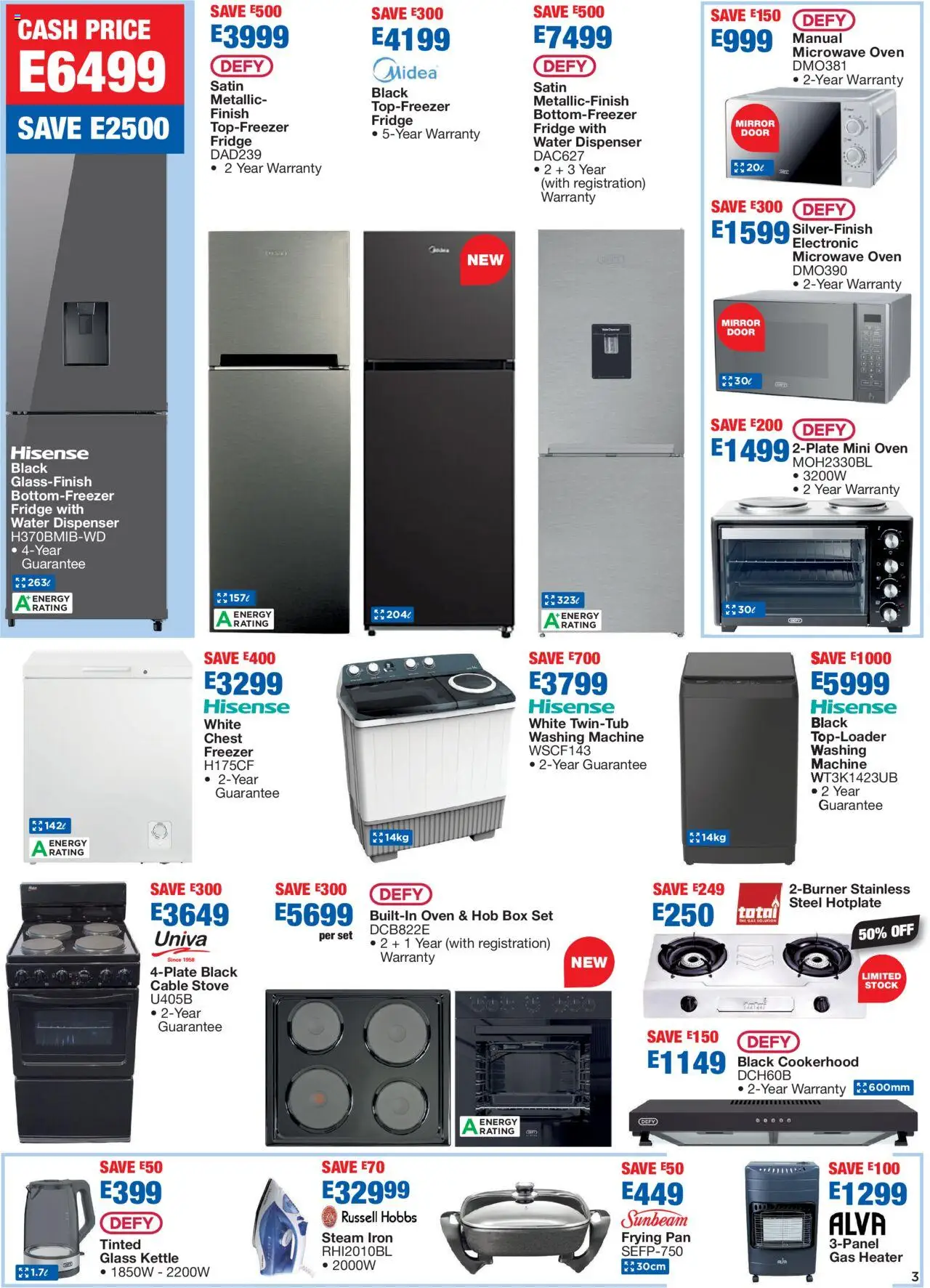 OK Furniture - Eswatini Lowest Prices Specials │ valid from 20.08.2025 | Page: 3 | Products: Cable, Washing machine, Hob, Kettle