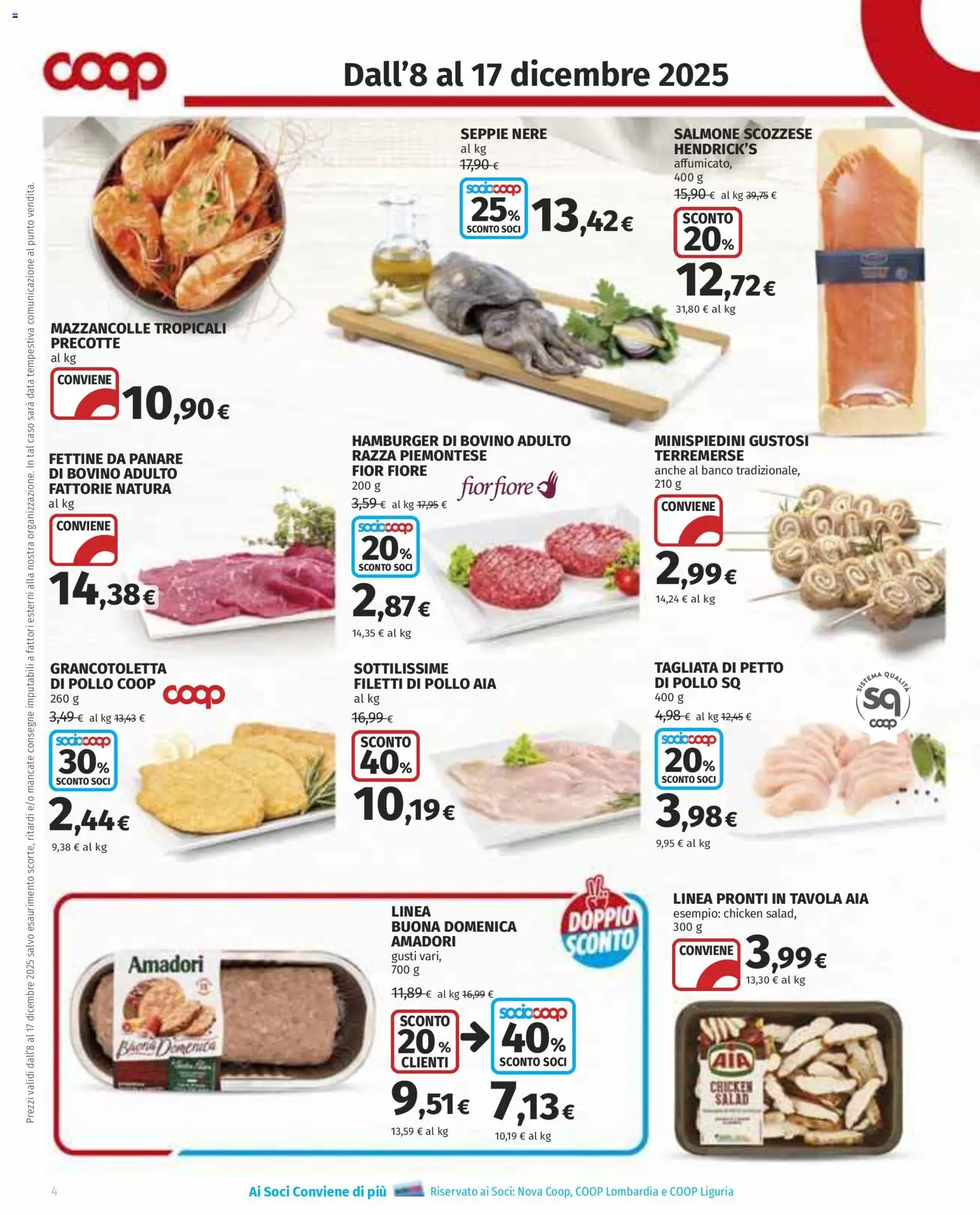 Volantino COOP del 08.12.2025 | Pagina: 4 | Prodotti: Bovino, Salmone, Mazzancolle, Hamburger