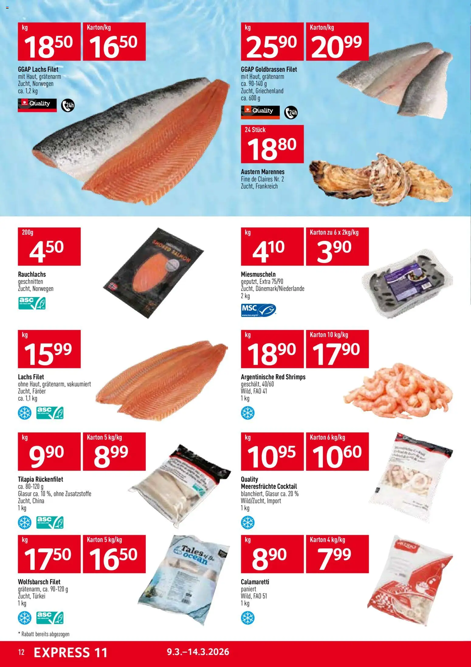Prodega aktionen – gültig ab 09.03.2026 | Seite: 12 | Produkte: Lachs, Meeresfrüchte