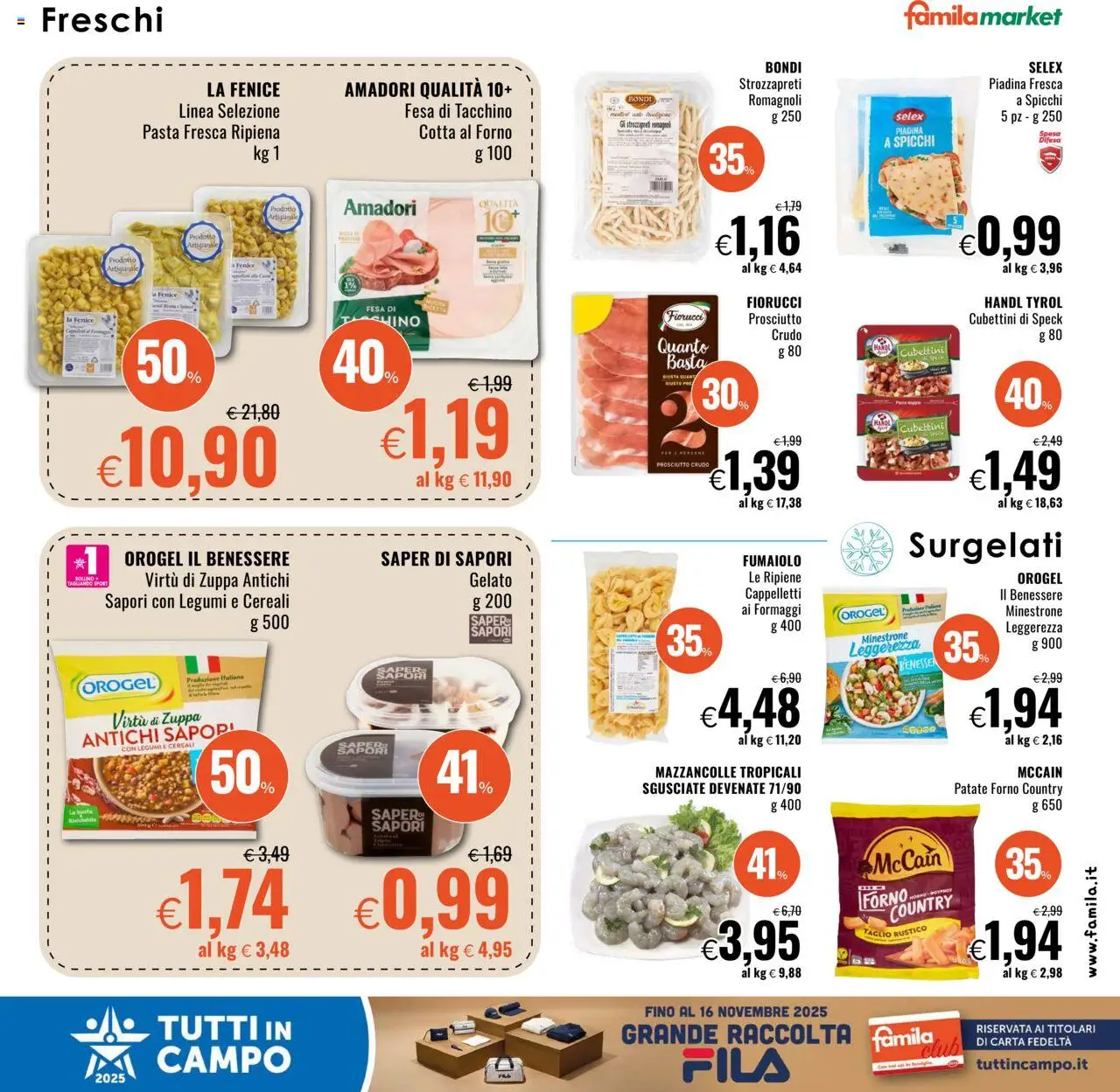 Volantino Famila del 16.10.2025 | Pagina: 7 | Prodotti: Speck, Gelato, Pasta, Forno