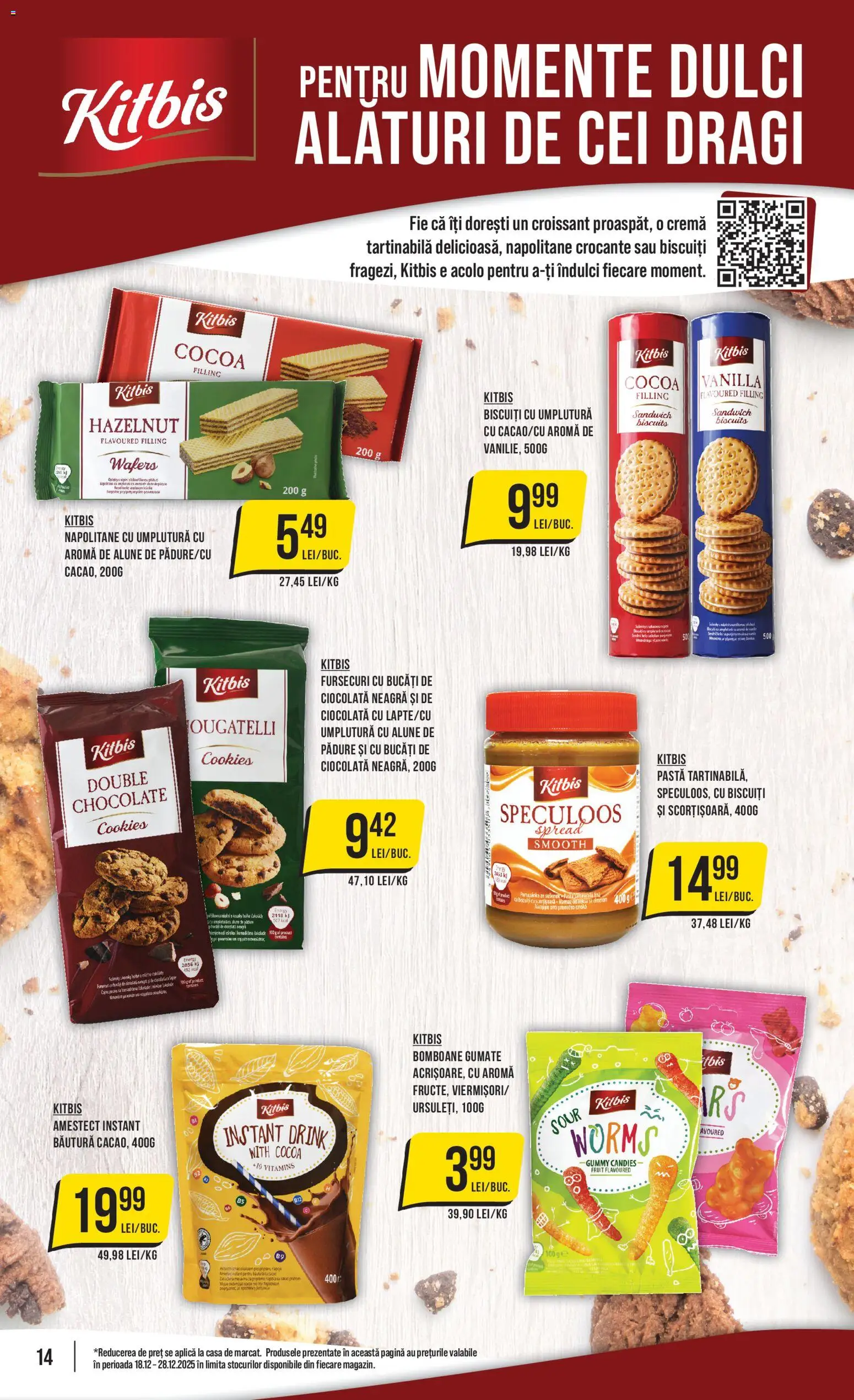 Noul catalog Mega Image – valabil de la 18.12.2025 | Pagină: 14 | Produse: Napolitane, Bomboane, Cremă tartinabilă, Biscuiți