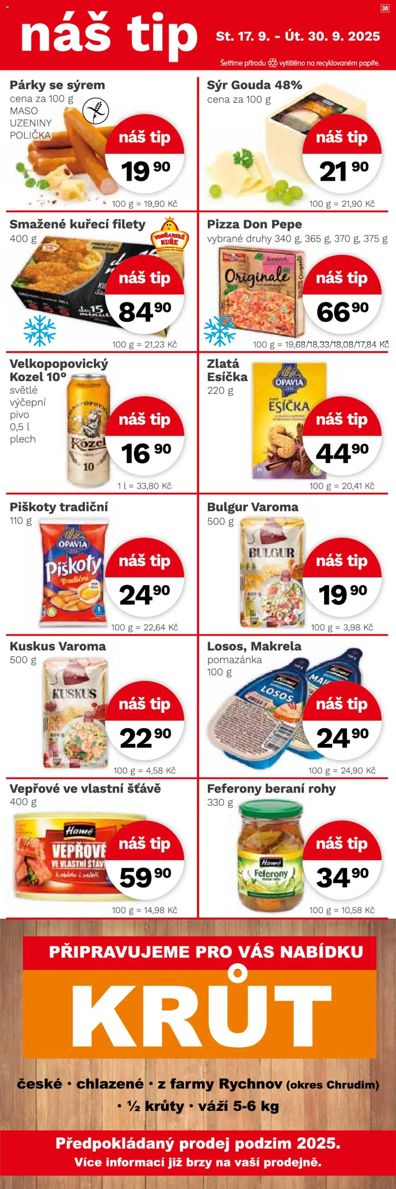 Konzum leták od 17.09.2025 | Strana: 4 | Produkty: Sýr Gouda, Uzeniny, Pomazánka, Maso