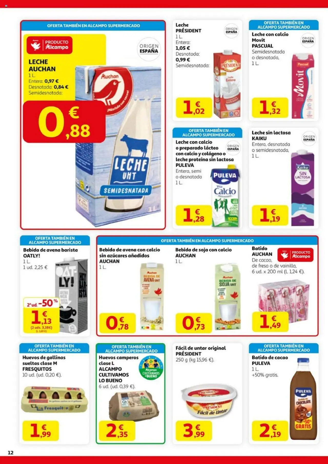 Alcampo - HG Madrid Unificado │ válido desde el 11.09.2025 | Página: 12 | Productos: Leche sin lactosa, Huevos, Chocolate, Φρυγανιές σικάλεως