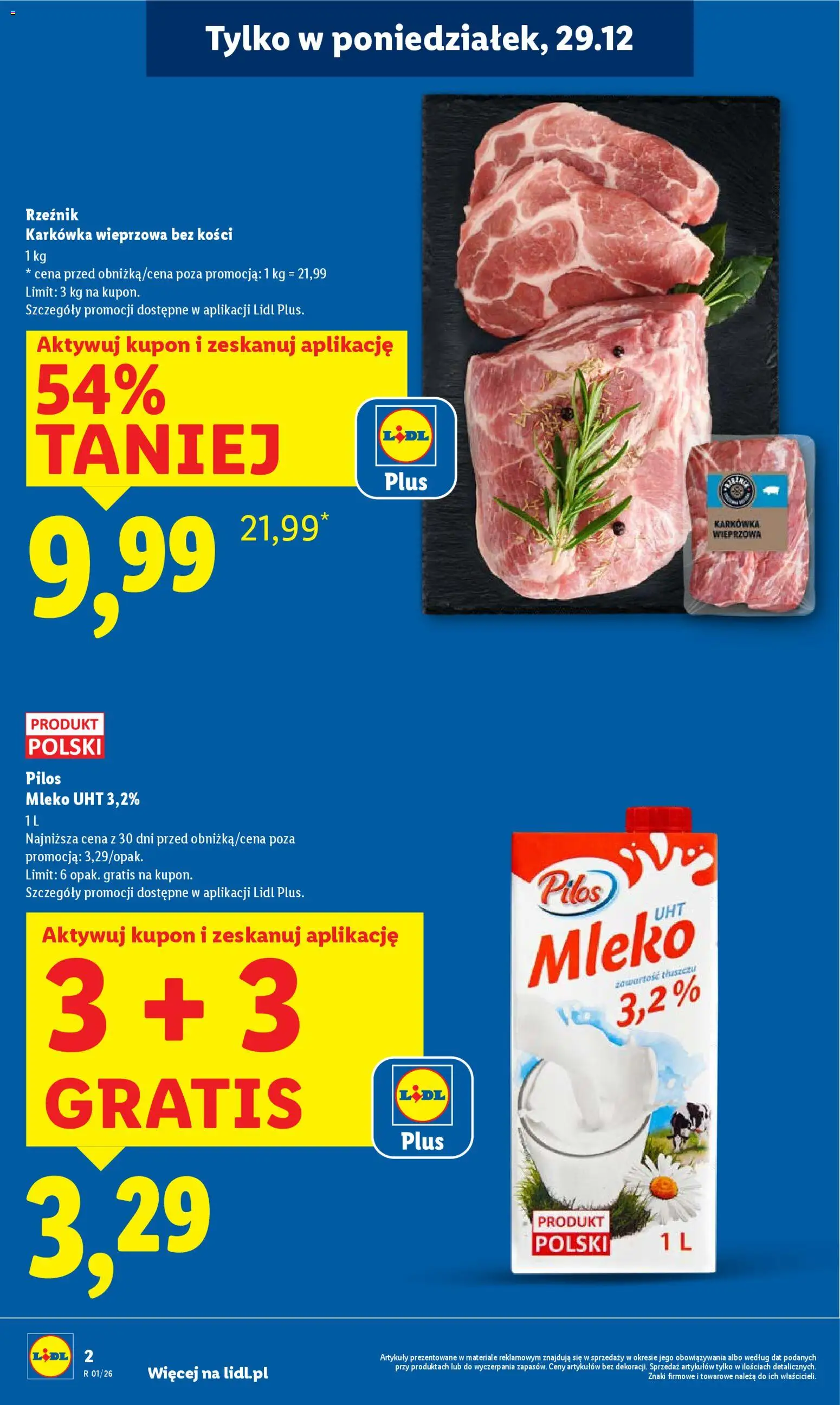Lidl Gazetka od 29.12.2025 | Strona: 2 | Produkty: Karkówka, Karkówka wieprzowa, Mleko