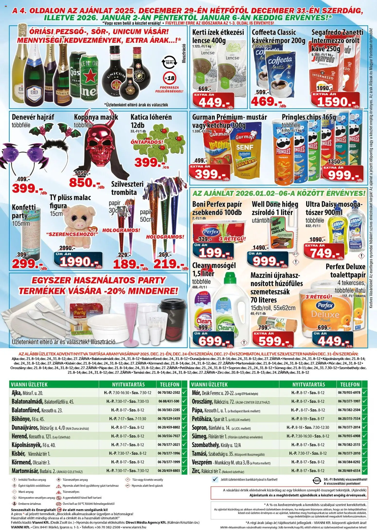 Vianni akciós ujság - amely érvényes a következő dátumtól: 17.12.2025 | Oldal: 4 | Termékek: Pringles, Szemetes, Plüss, Mustár