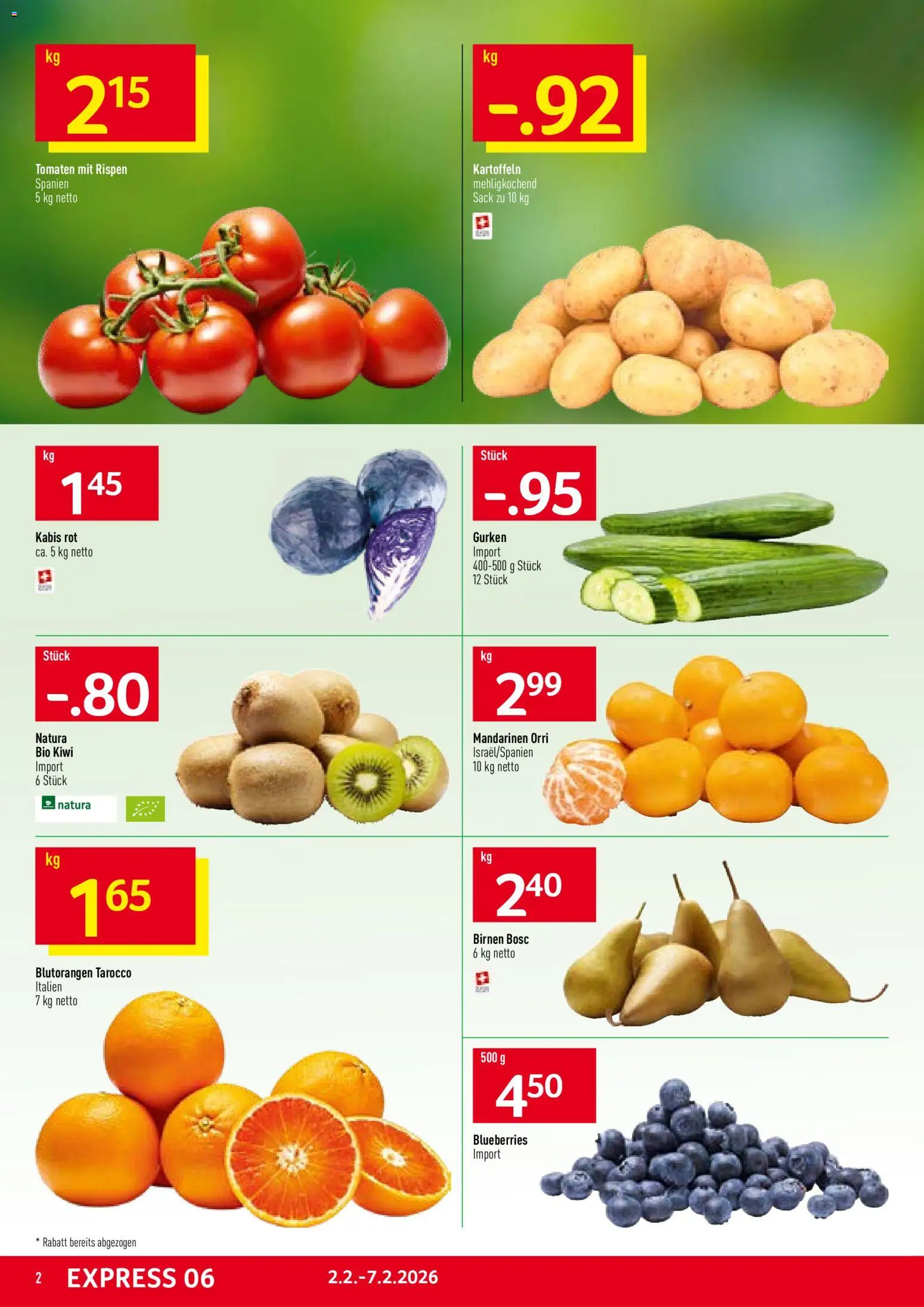 Prodega Aktionen – gültig ab 02.02.2026 | Seite: 2 | Produkte: Tomaten, Kartoffeln, Mandarinen, Gurken