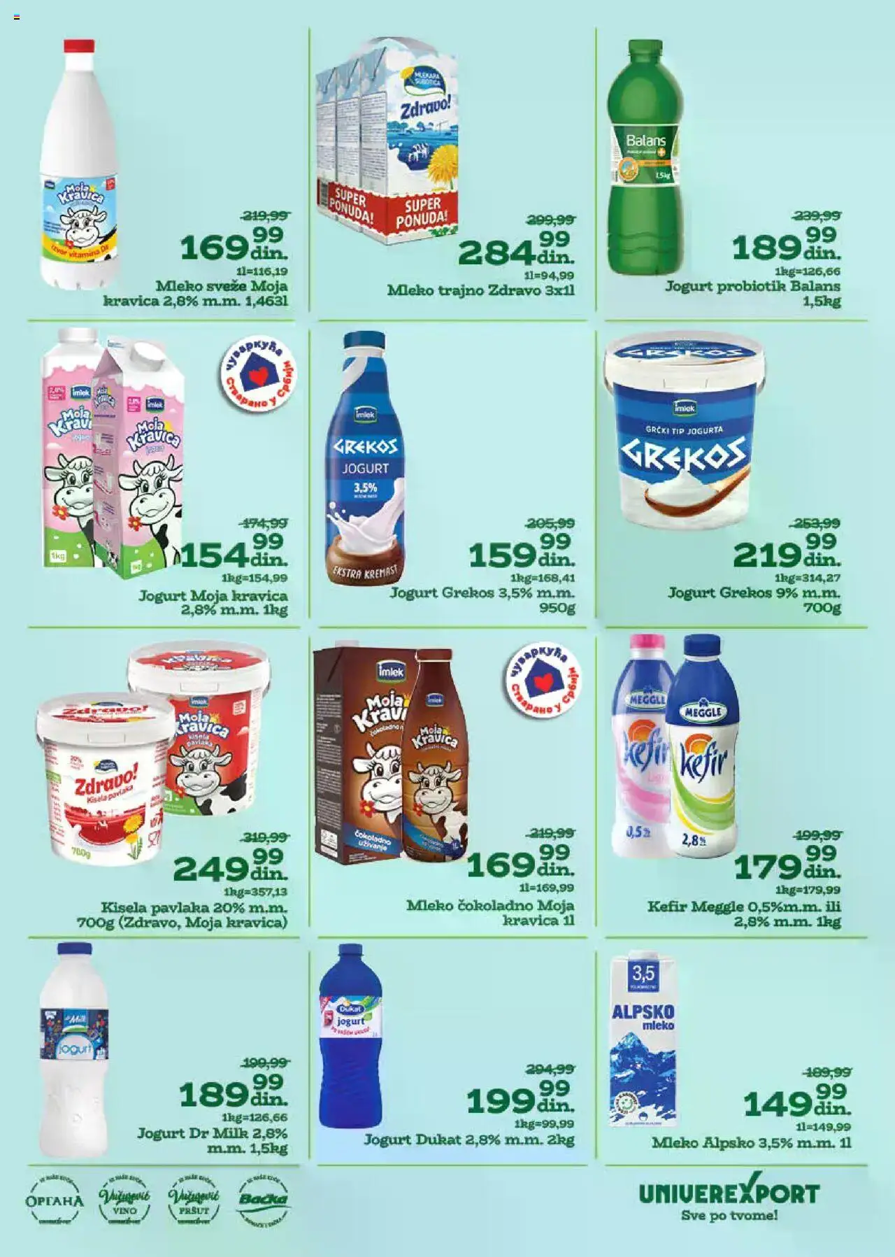 Univerexport katalog - važi od 18.08.2025 | Strana: 7 | Proizvode: Kisela pavlaka, Pršut, Moja kravica, Vino