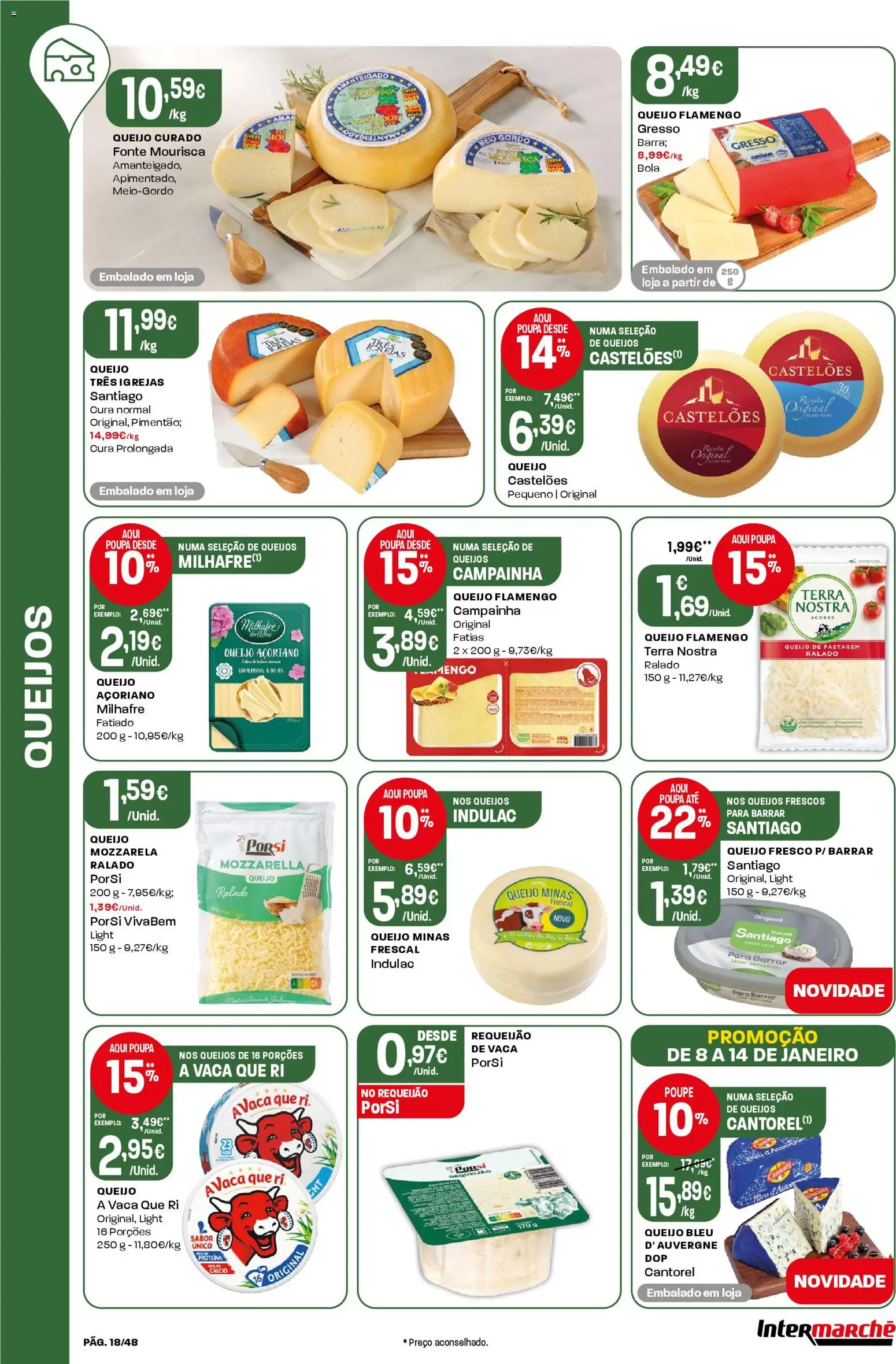 Intermarché folheto │ válido de 08.01.2026 | Página: 18 | Produtos: Campainha, Cálcio, Requeijão, Proteina
