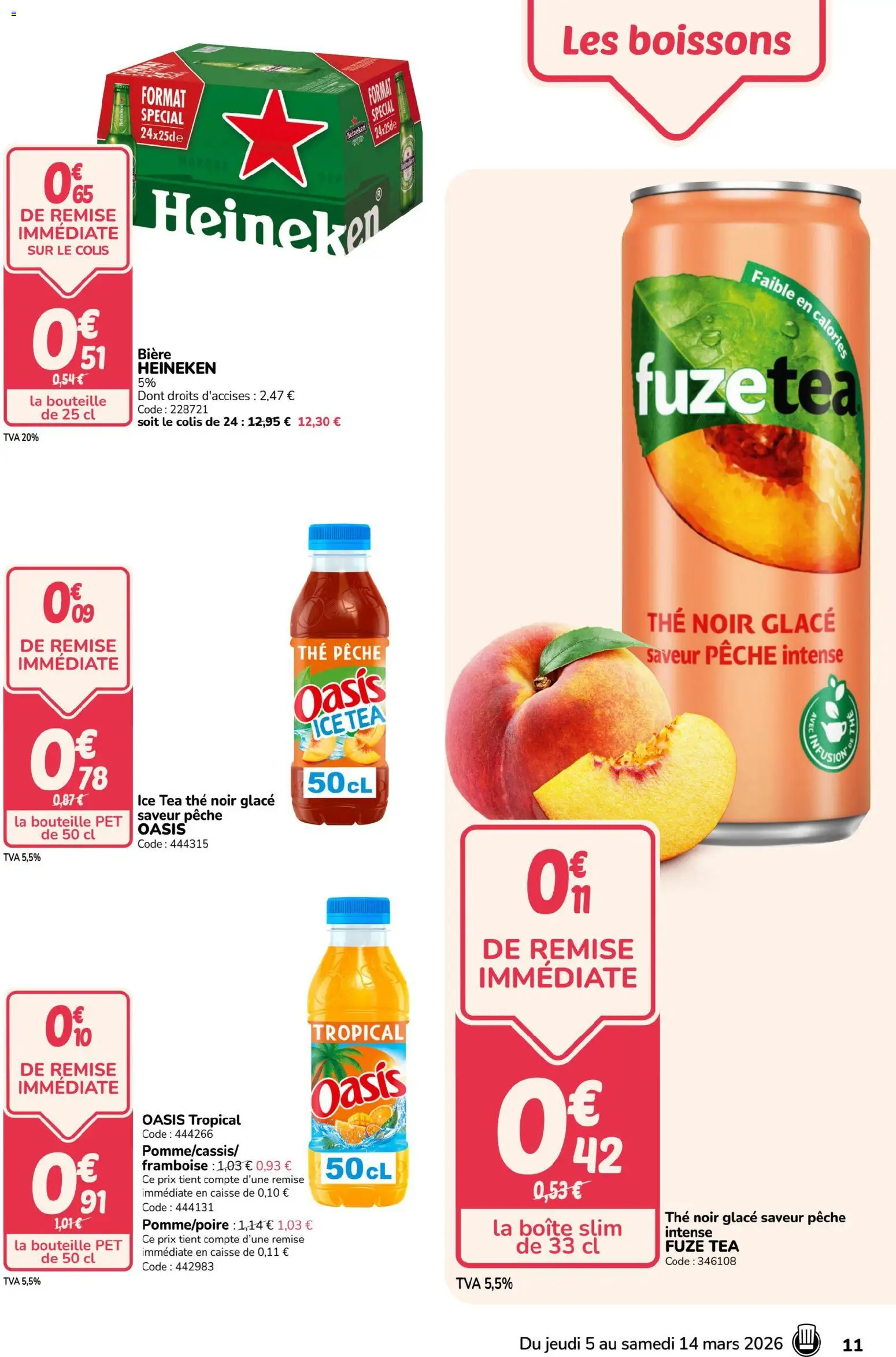 {H1} | Page: 11 | Produits: Oasis tropical, Bière, Heineken, Thé