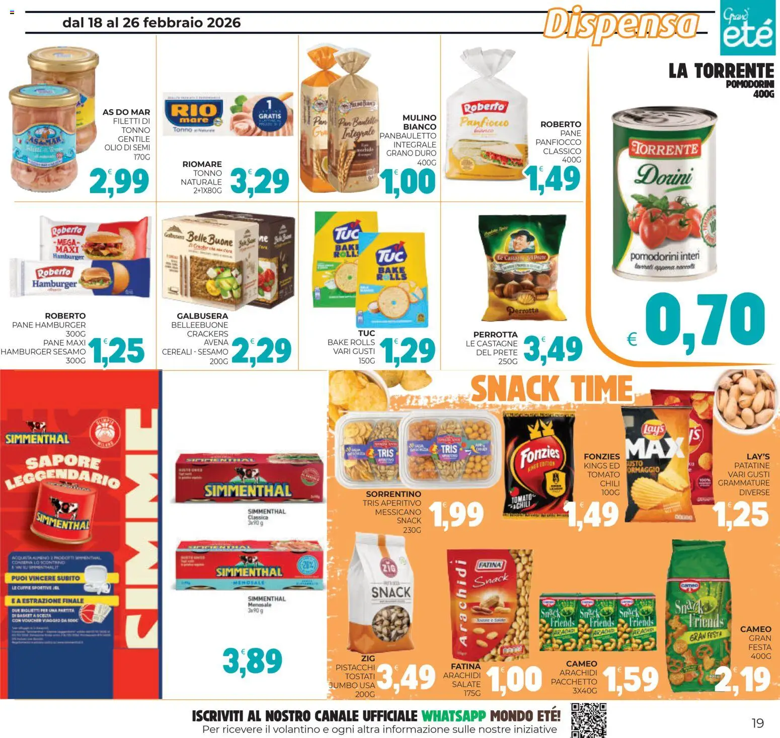 Volantino Eté del 18.02.2026 | Pagina: 19 | Prodotti: Pane, Formaggio, Crackers, Hamburger