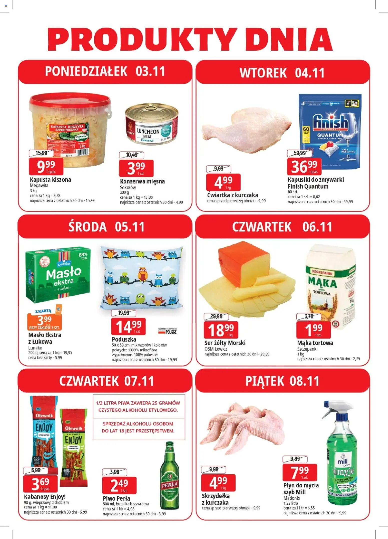 E.Leclerc Gazetka - Elbląg od 03.11.2025 | Strona: 4 | Produkty: Ser żółty, Kapusta, Poduszka, Piwo