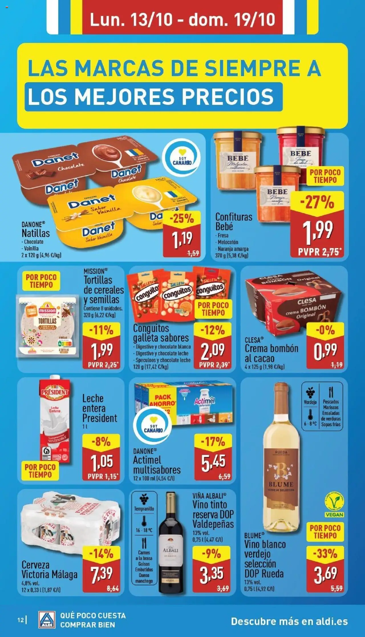 Aldi folleto Canarias │ válido desde el 13.10.2025 | Página: 12 | Productos: Leche, Chocolate, Νυχτικό, Φρυγανιές σικάλεως