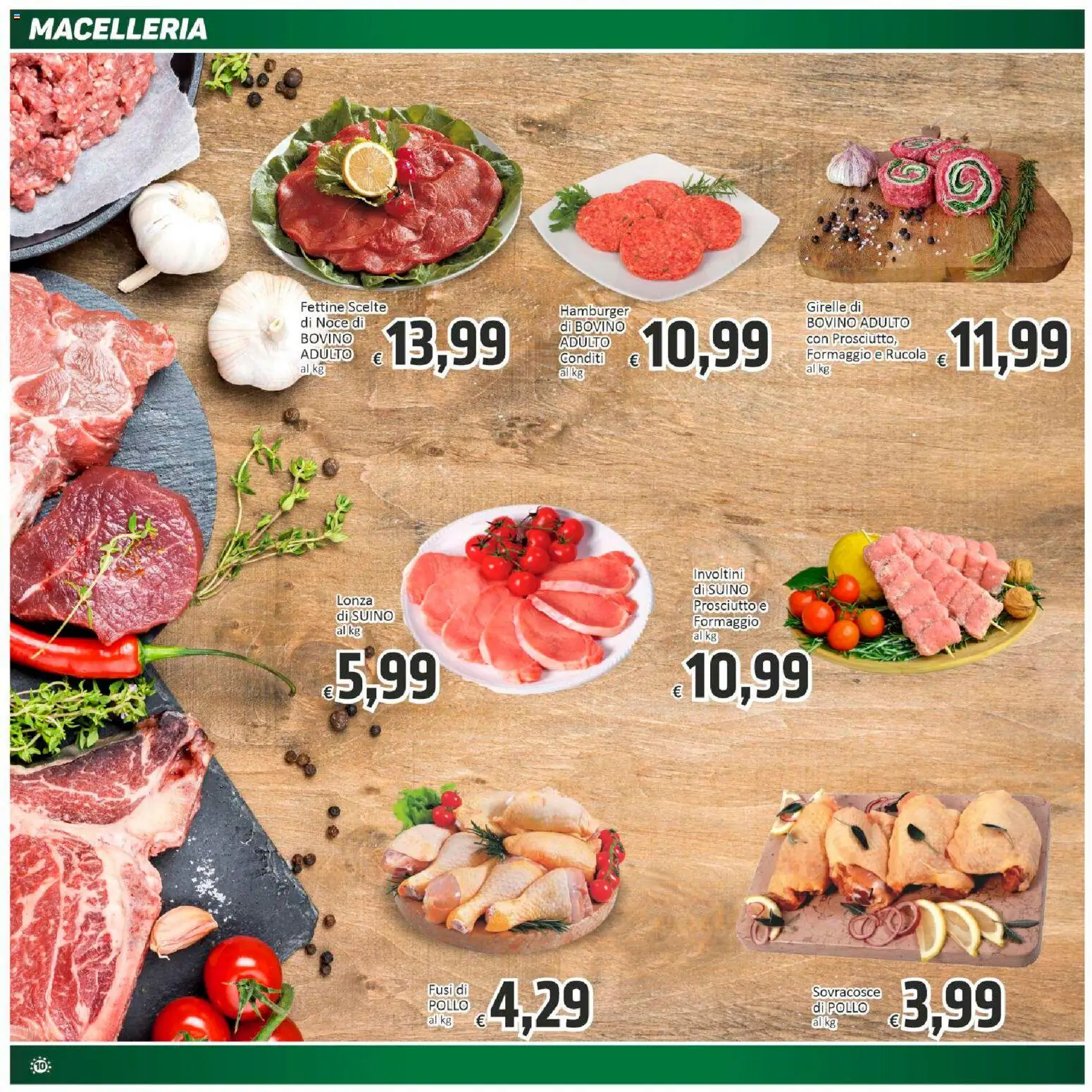 Volantino Paghi Poco del 20.11.2025 | Pagina: 10 | Prodotti: Pollo, Suino, Prosciutto, Hamburger