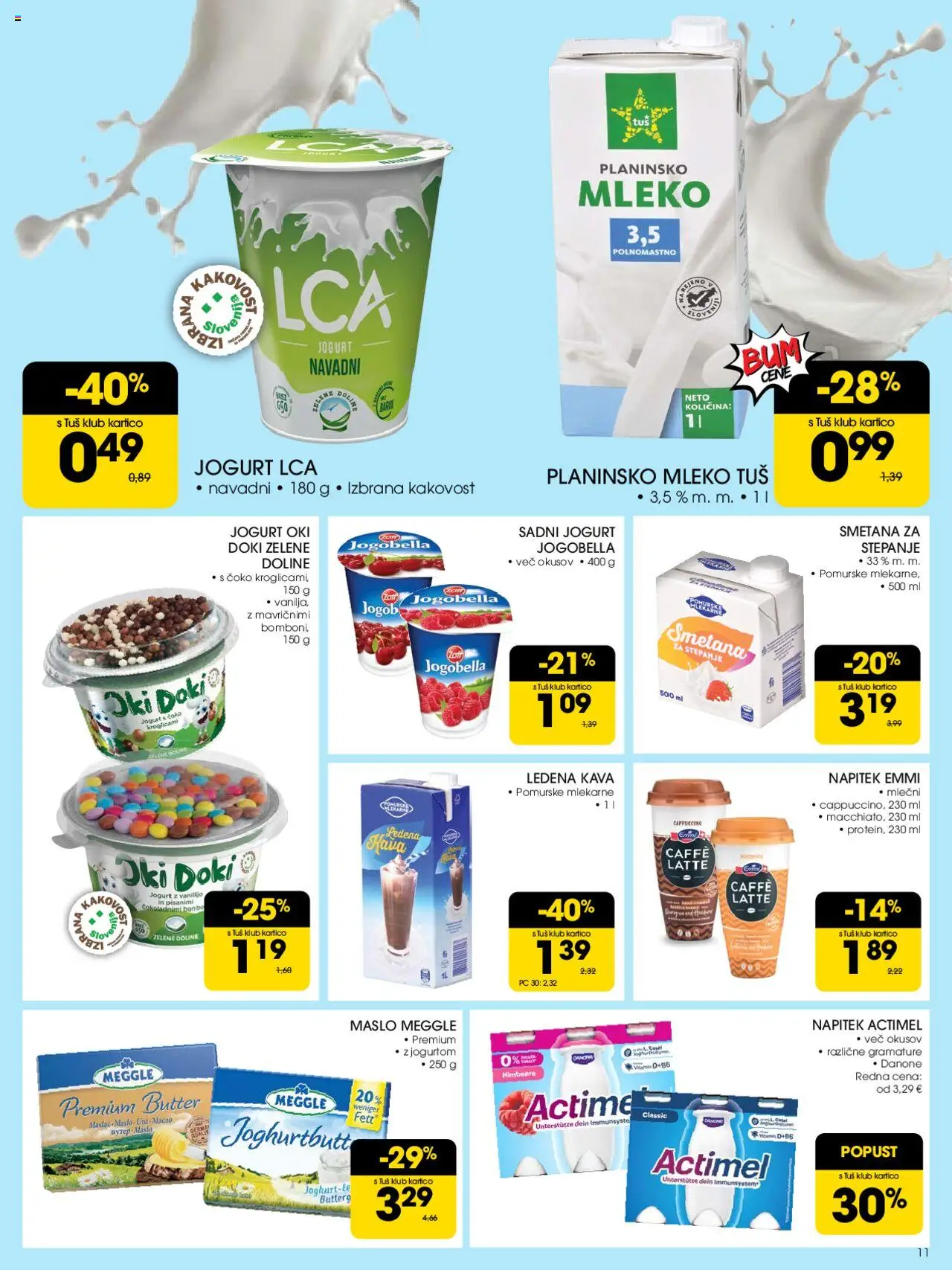 Tuš katalog │ velja od 18.06.2025 | Stran: 11 | Izdelki: Mleko, Maslo, Jogurt, Smetana