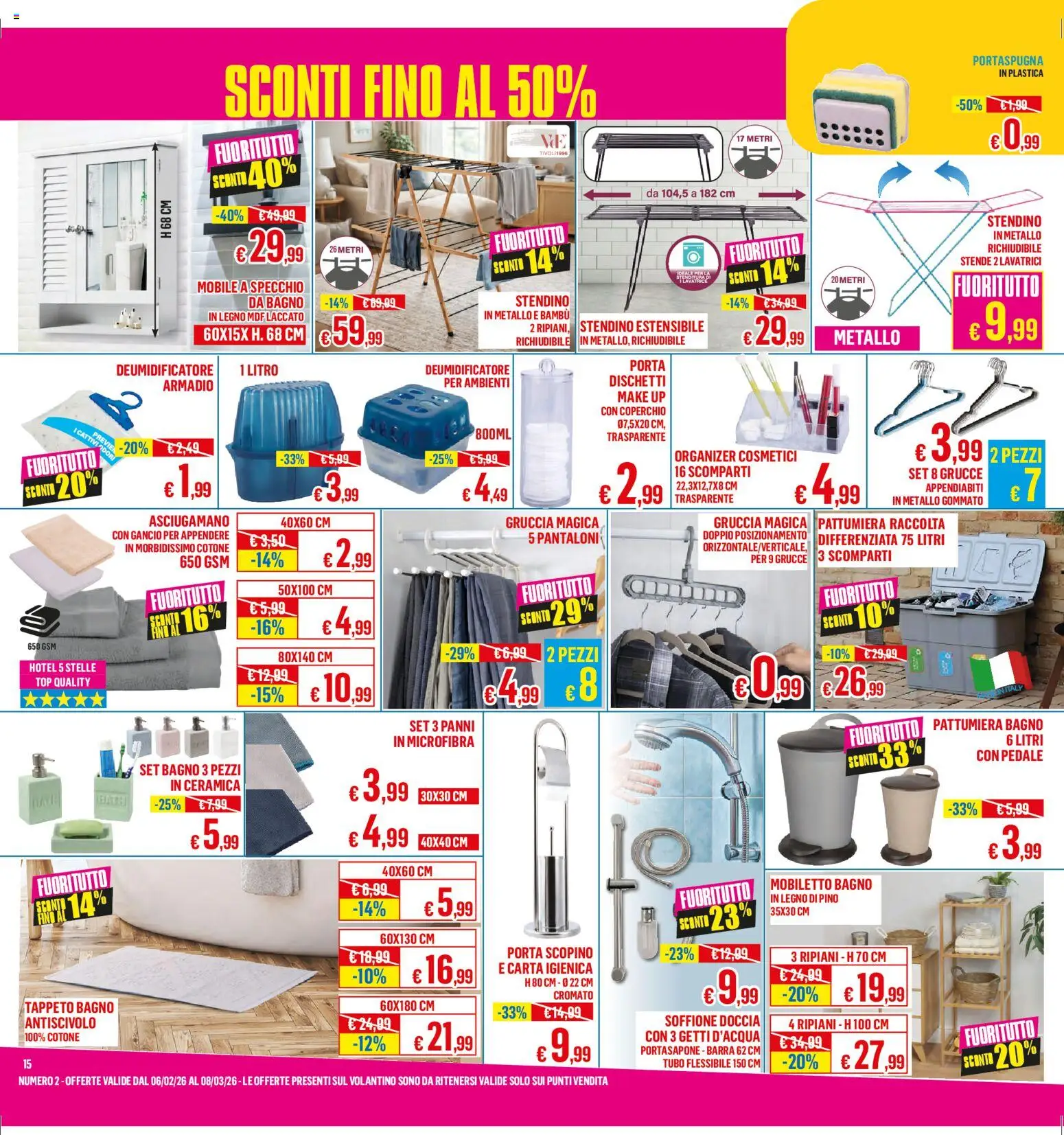 Volantino Satur del 06.02.2026 | Pagina: 15 | Prodotti: Carta igienica, Tappeto, Appendiabiti, Grucce