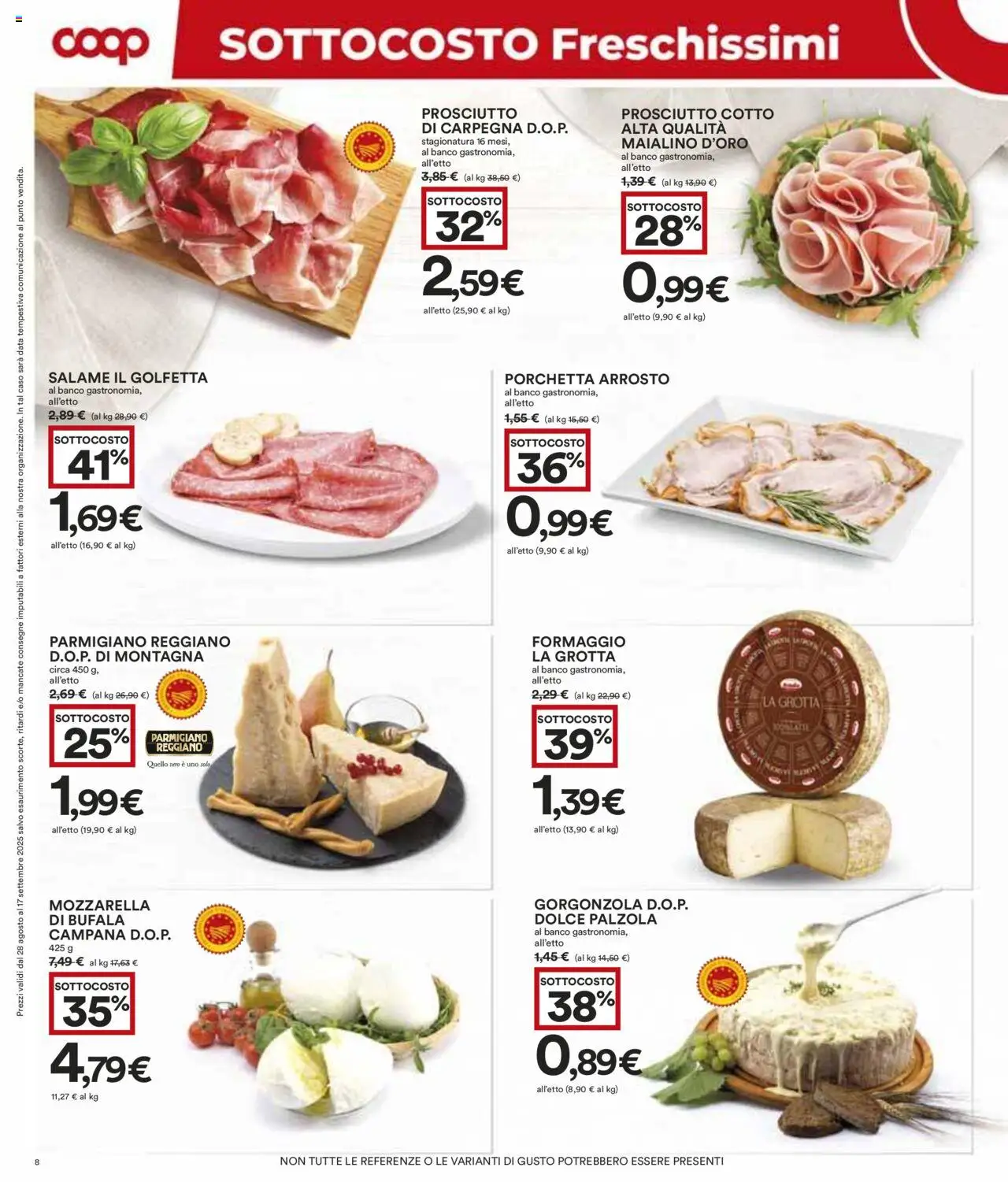 Volantino COOP del 28.08.2025 | Pagina: 8 | Prodotti: Porchetta, Prosciutto, Parmigiano, Gorgonzola