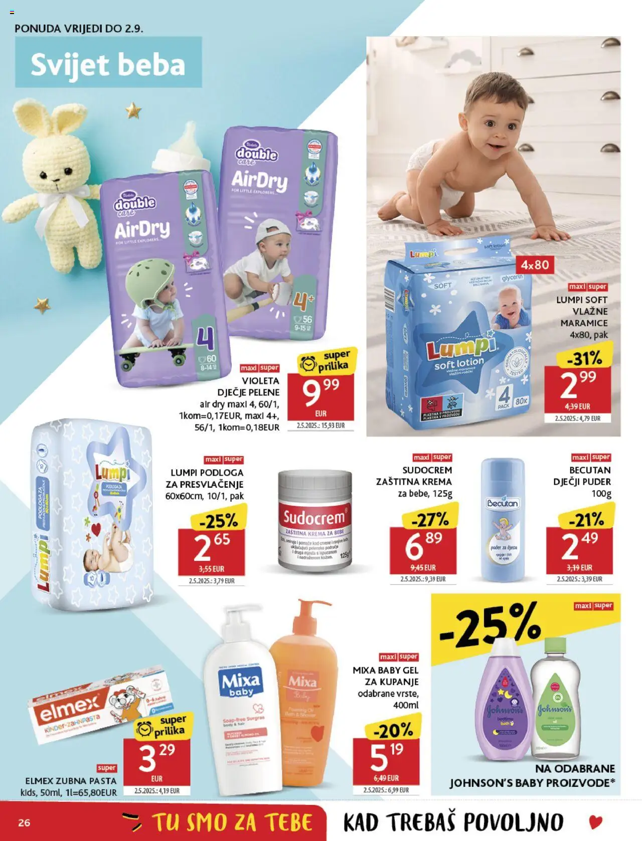 Konzum katalog | vrijedi od 20.08.2025 | Stranica: 26 | Proizvodi: Pelene, Puder, Vlažne maramice, Krema