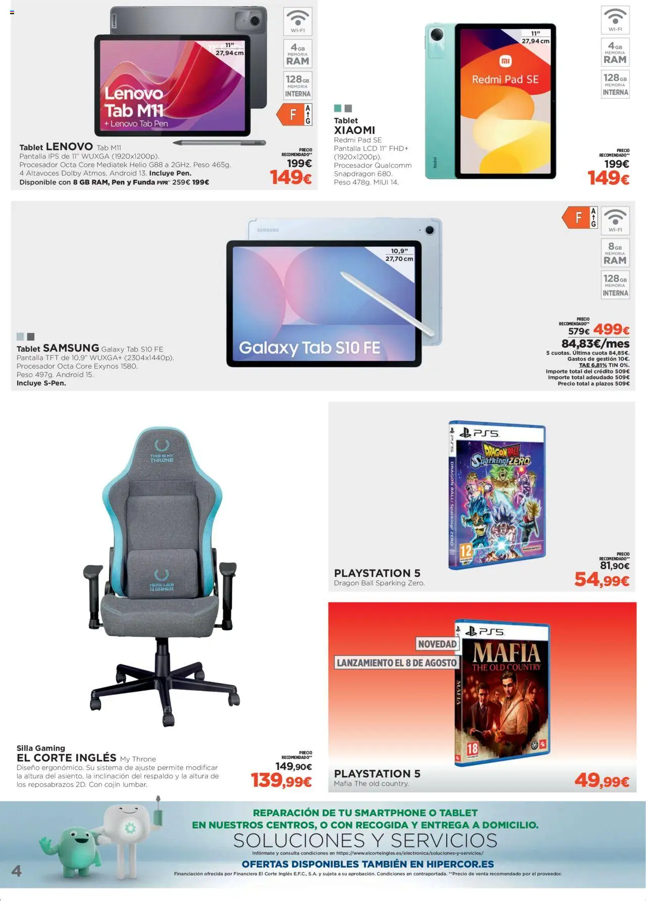 El Corte Inglés ofertas │ válido desde el 07.08.2025 | Página: 4 | Productos: Altavoces, Smartphone, Tablet, Playstation