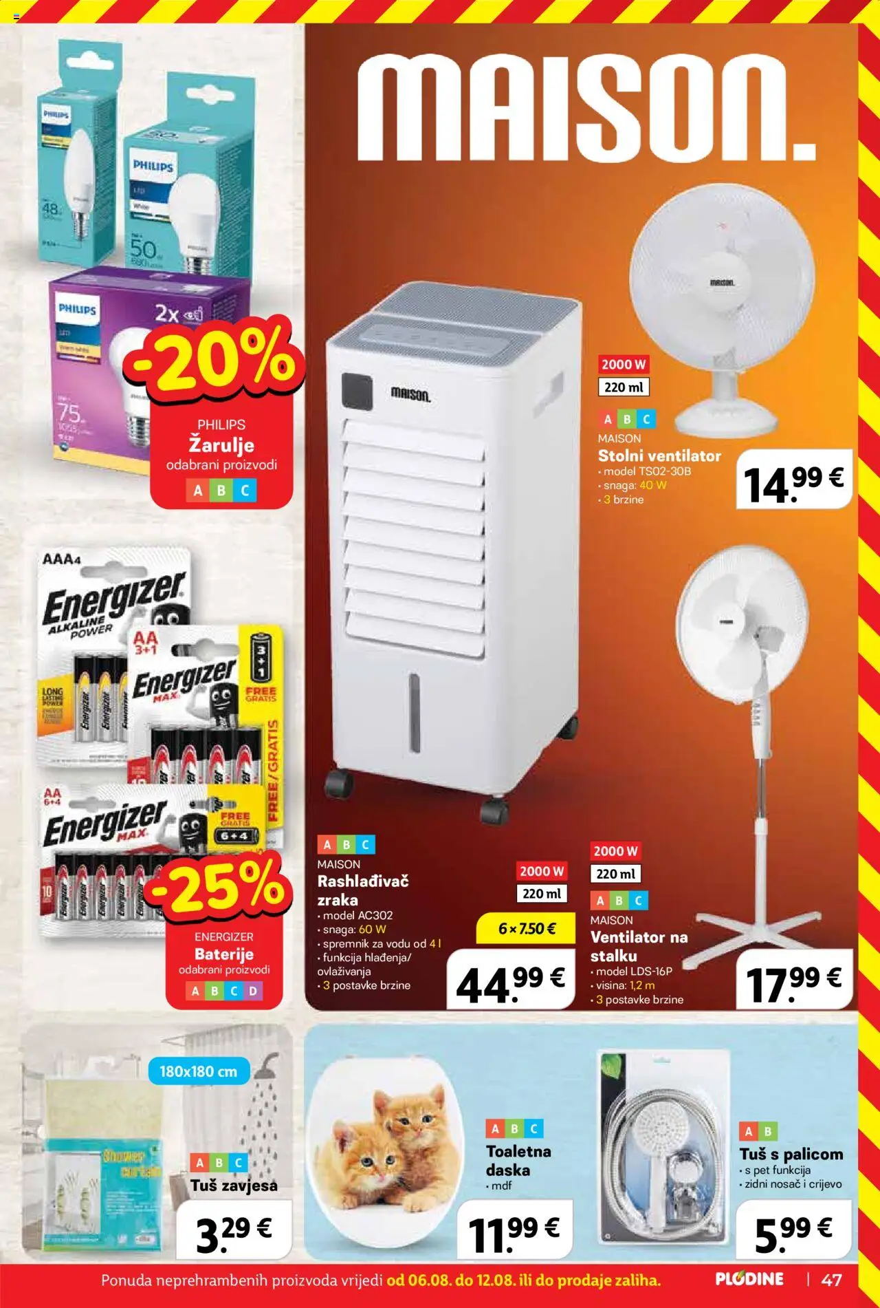 Plodine katalog | vrijedi od 06.08.2025 | Stranica: 47 | Proizvodi: Ventilator, Tuš, Zavjesa, Baterije