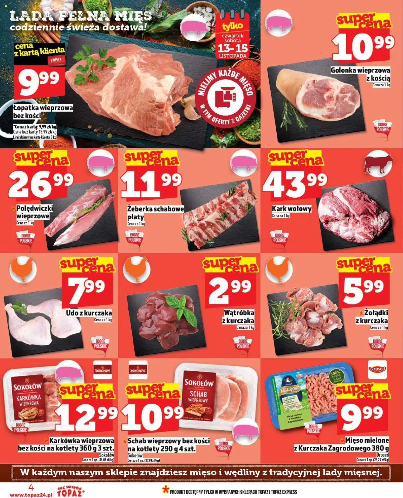 Topaz Gazetka MAZ od 13.11.2025 | Strona: 4 | Produkty: Wątróbka, Golonka wieprzowa, Łopatka wieprzowa, Wędliny