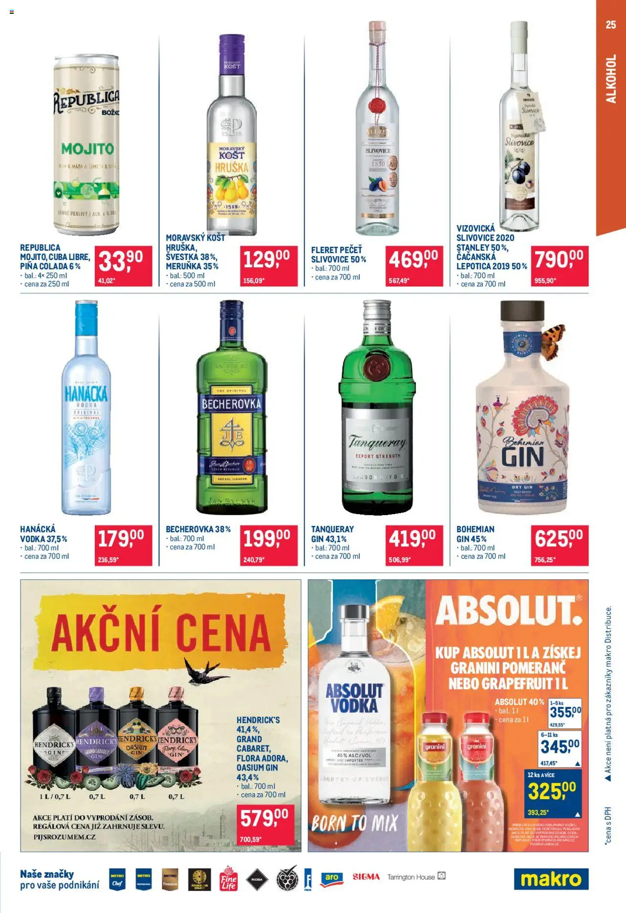 Makro leták - Pro milovníky jídla od 10.09.2025 | Strana: 25 | Produkty: Piña colada, Becherovka, Dry gin, Granini