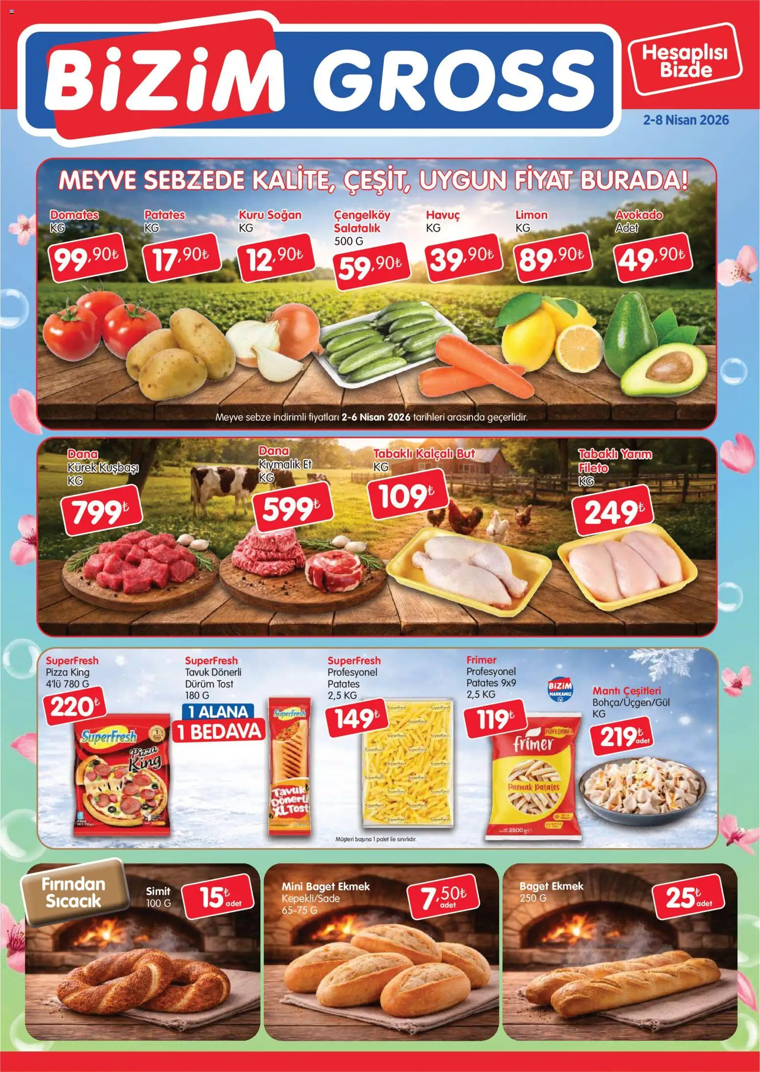 Bizim Toptan - Bizim Gross Fırsat Bülteni - 02.04.2026 tarihinden itibaren geçerlidir | Sayfa: 2 | Ürünler: Domates, Patates, Meyve, Limon