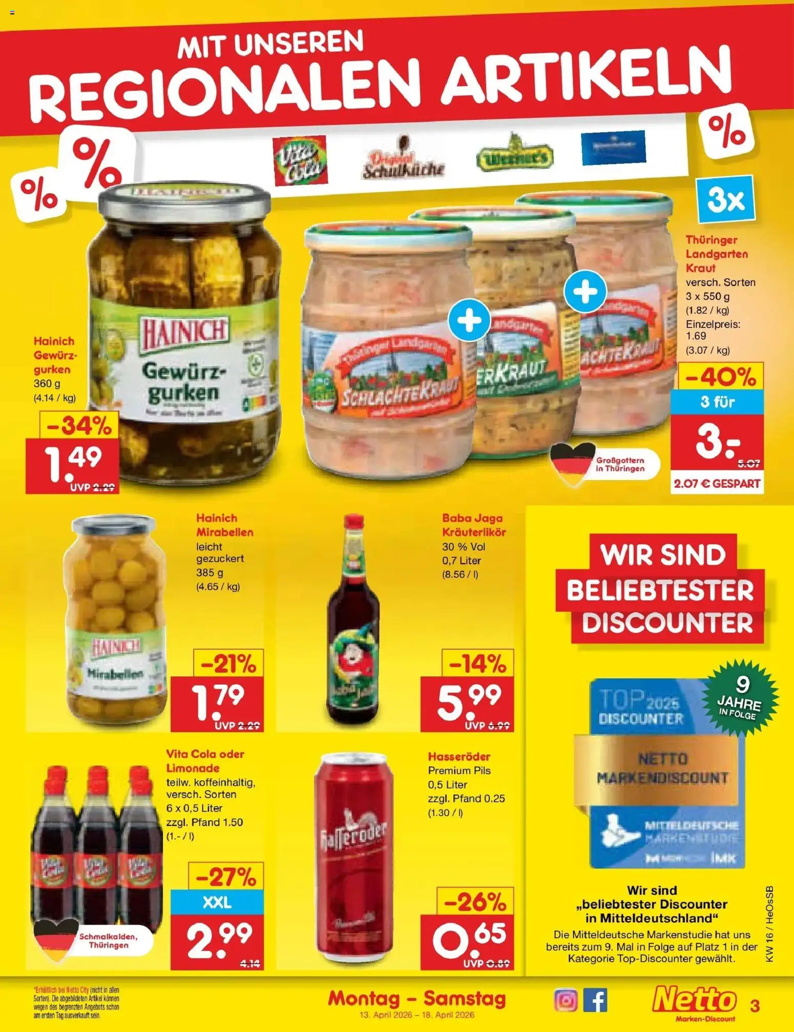 Netto Marken-Discount Prospekt Kröpelin	 – gültig ab 13.04.2026 | Seite: 31 | Produkte: Top, Pils, Hasseröder, Gurken