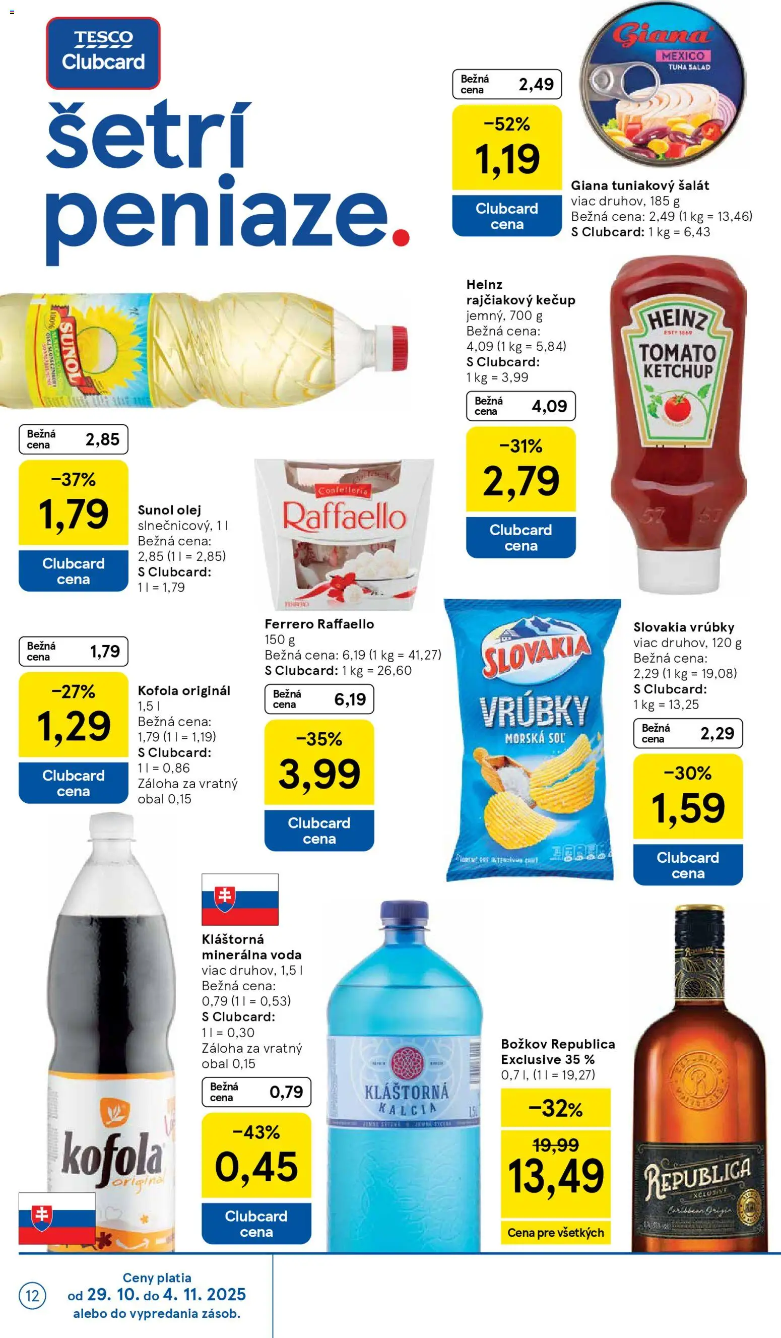 Nové Tesco akcie – leták je platný od 29.10.2025 | Strana: 12 | Produkty: Božkov, Kofola, Soľ, Cola