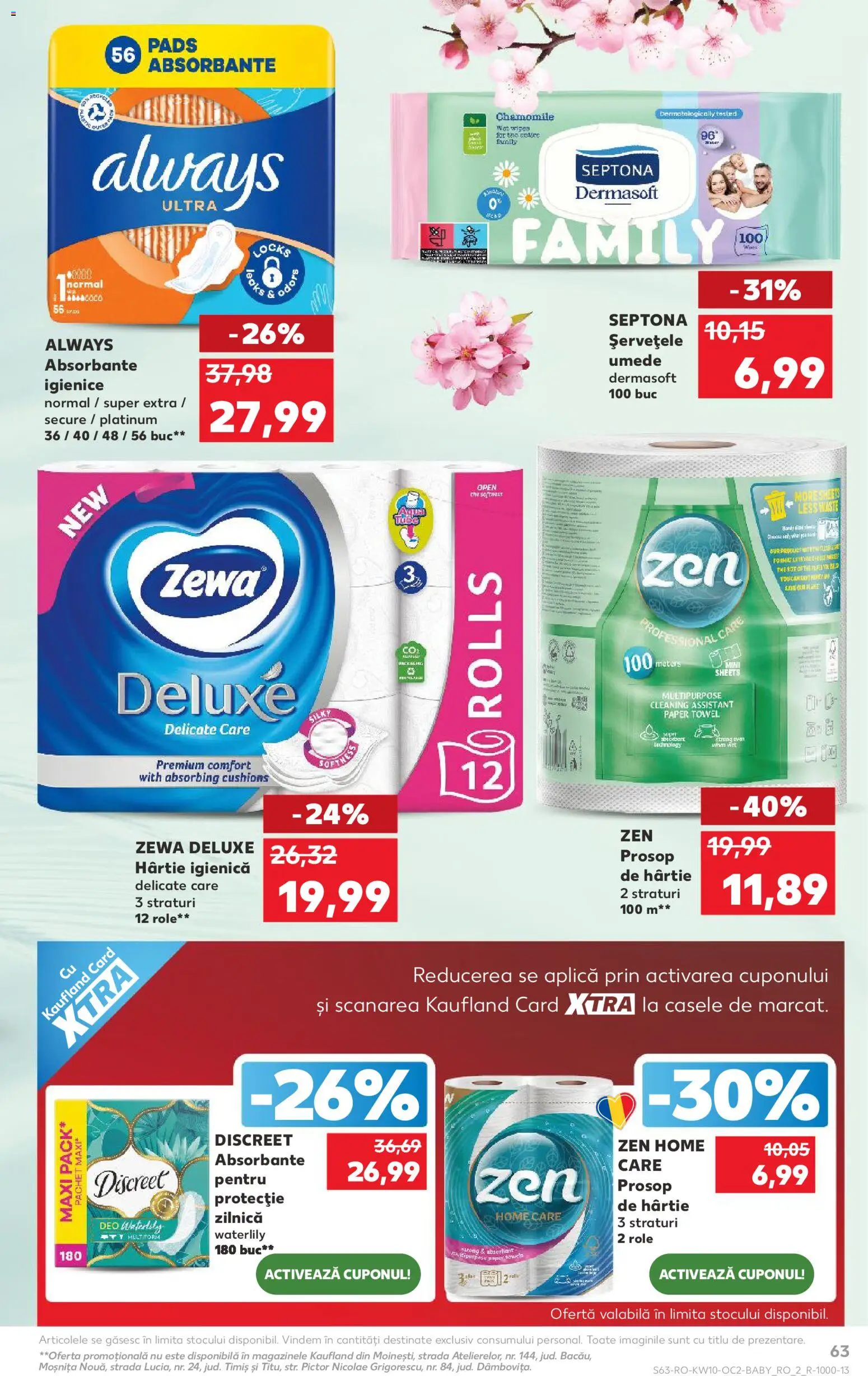 Noul catalog Kaufland – valabil de la 04.03.2026 | Pagină: 63 | Produse: Role, Șervețele umede, Absorbante