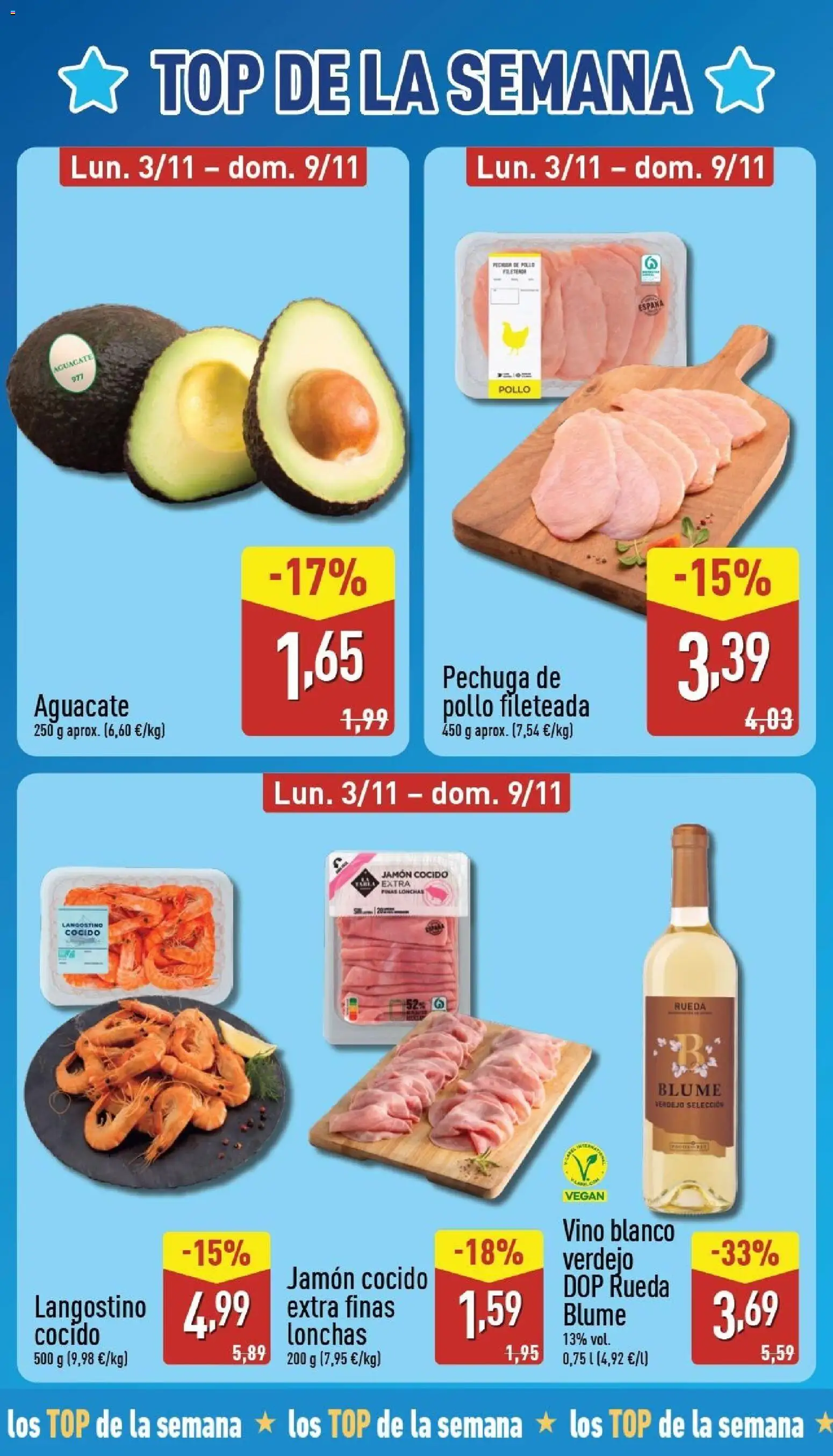 Aldi folleto Canarias │ válido desde el 03.11.2025 | Página: 2 | Productos: Pechuga de pollo fileteada, Jamón cocido, Vino, Filete