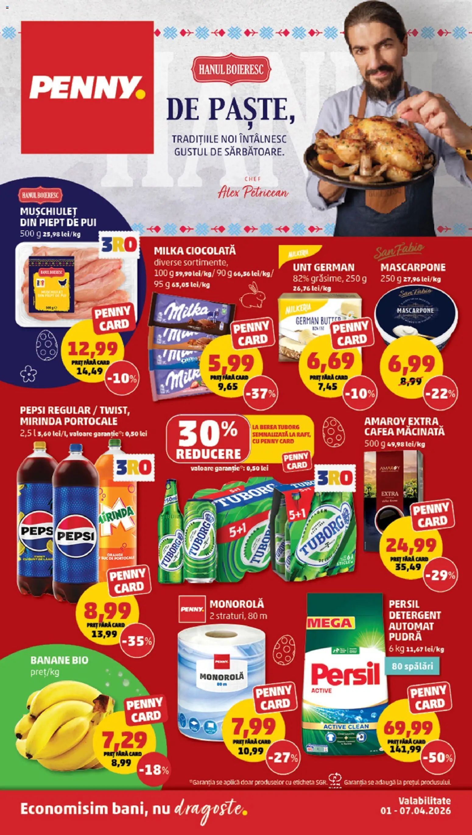 Noul catalog PENNY – valabil de la 01.04.2026 | Pagină: 1 | Produse: Unt, Ciocolată, Banane, Detergent
