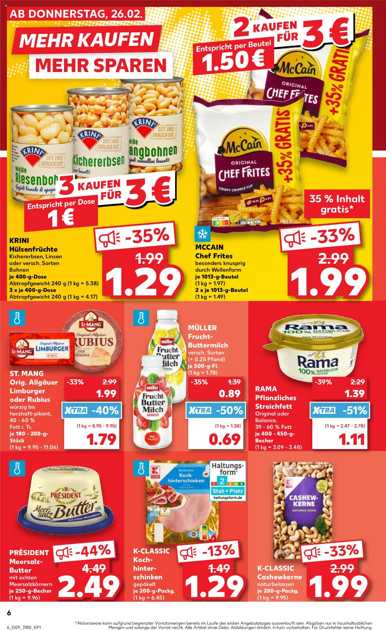 Kaufland prospekt Leipzig	 – gültig ab 26.02.2026 | Seite: 6 | Produkte: Buttermilch, Butter, McCain, Schinken