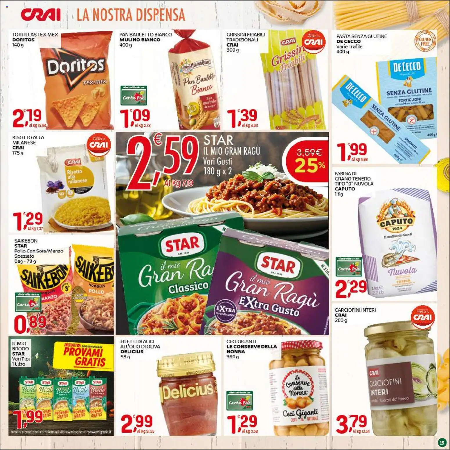Volantino CRAI del 05.03.2026 | Pagina: 13 | Prodotti: Pasta senza glutine, Ceci, Tortillas, Grissini