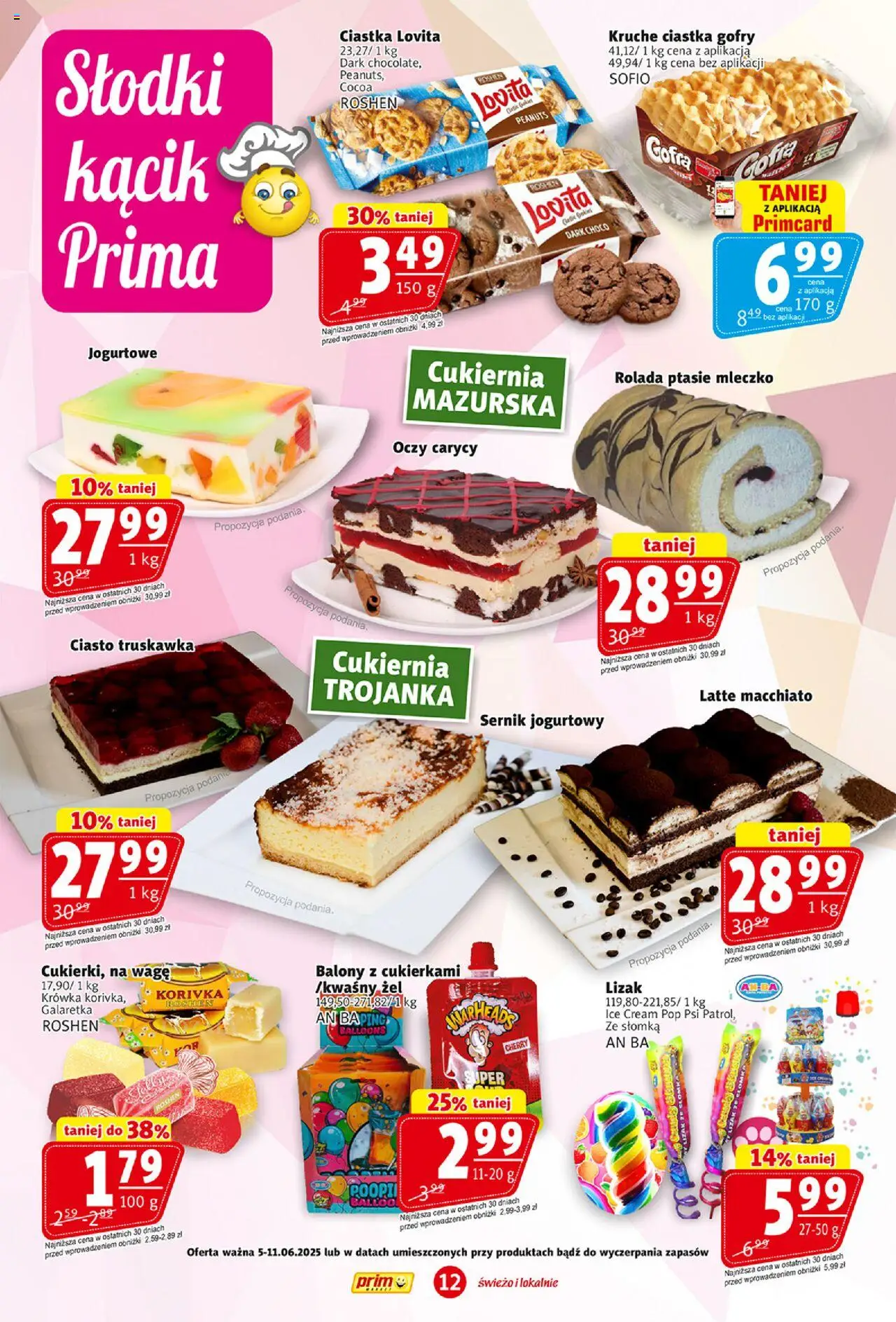 Prim Market Gazetka od 05.06.2025 | Strona: 12 | Produkty: Galaretka, Krowka, Ptasie mleczko, Ciastka