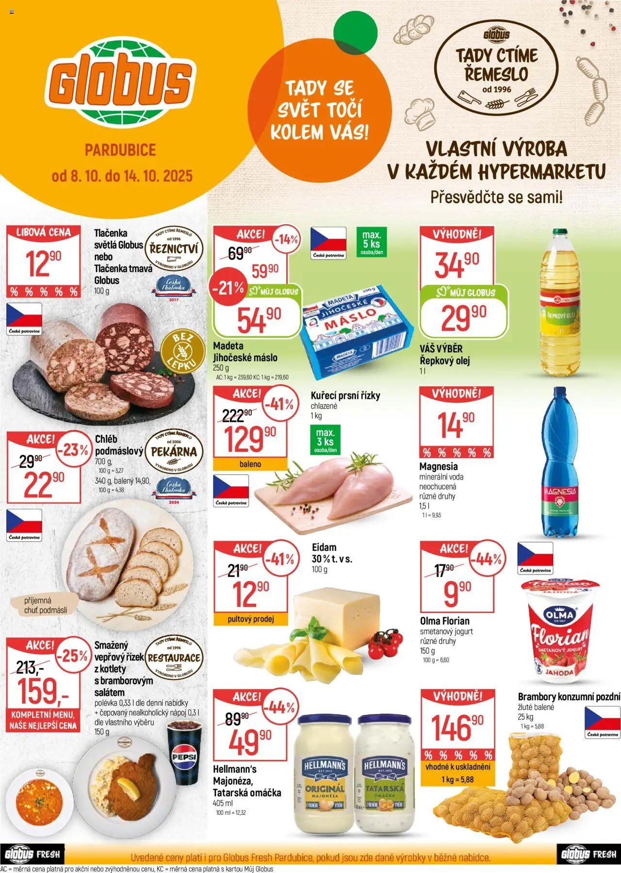 Globus leták - Pardubice od 08.10.2025 | Strana: 1 | Produkty: Máslo, Jogurt, Pepsi, Eidam