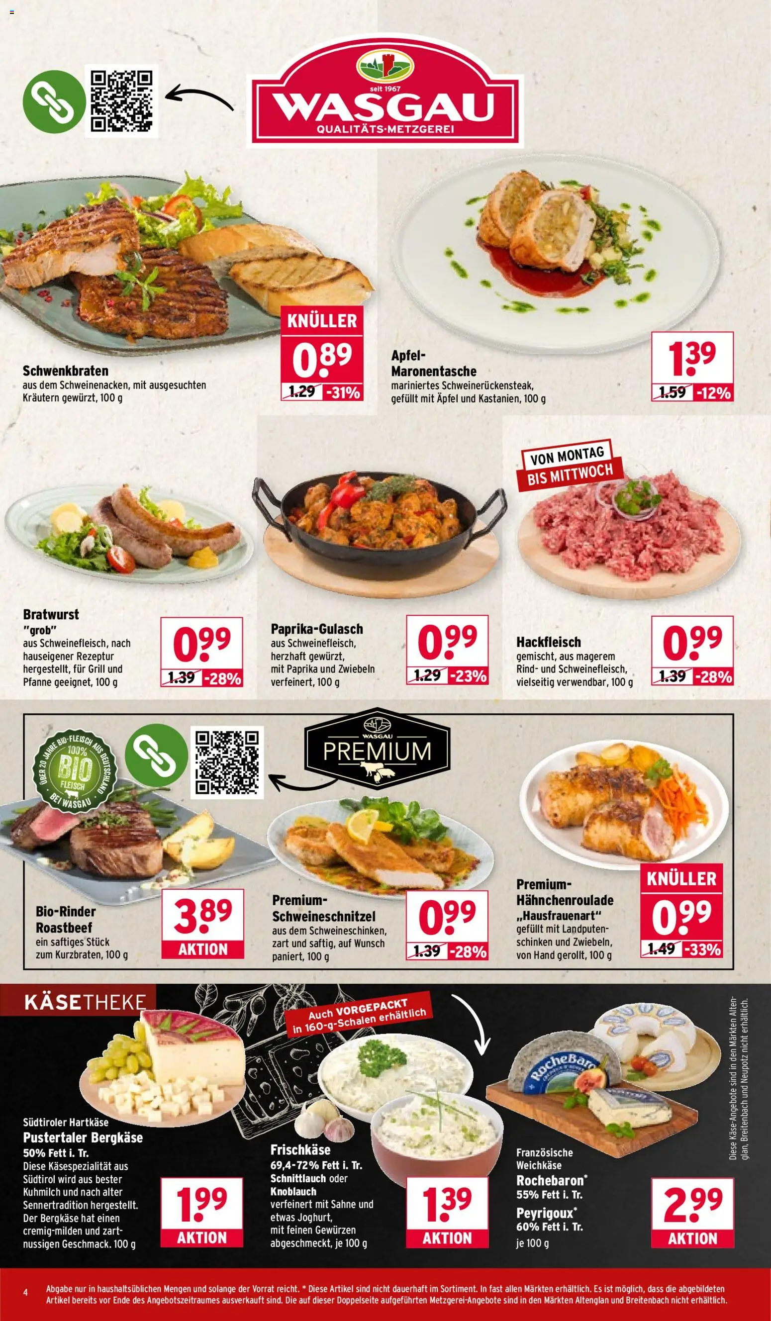 Wasgau Prospekt 	 – gültig ab 19.01.2026 | Seite: 4 | Produkte: Roastbeef, Knoblauch, Schinken, Hackfleisch