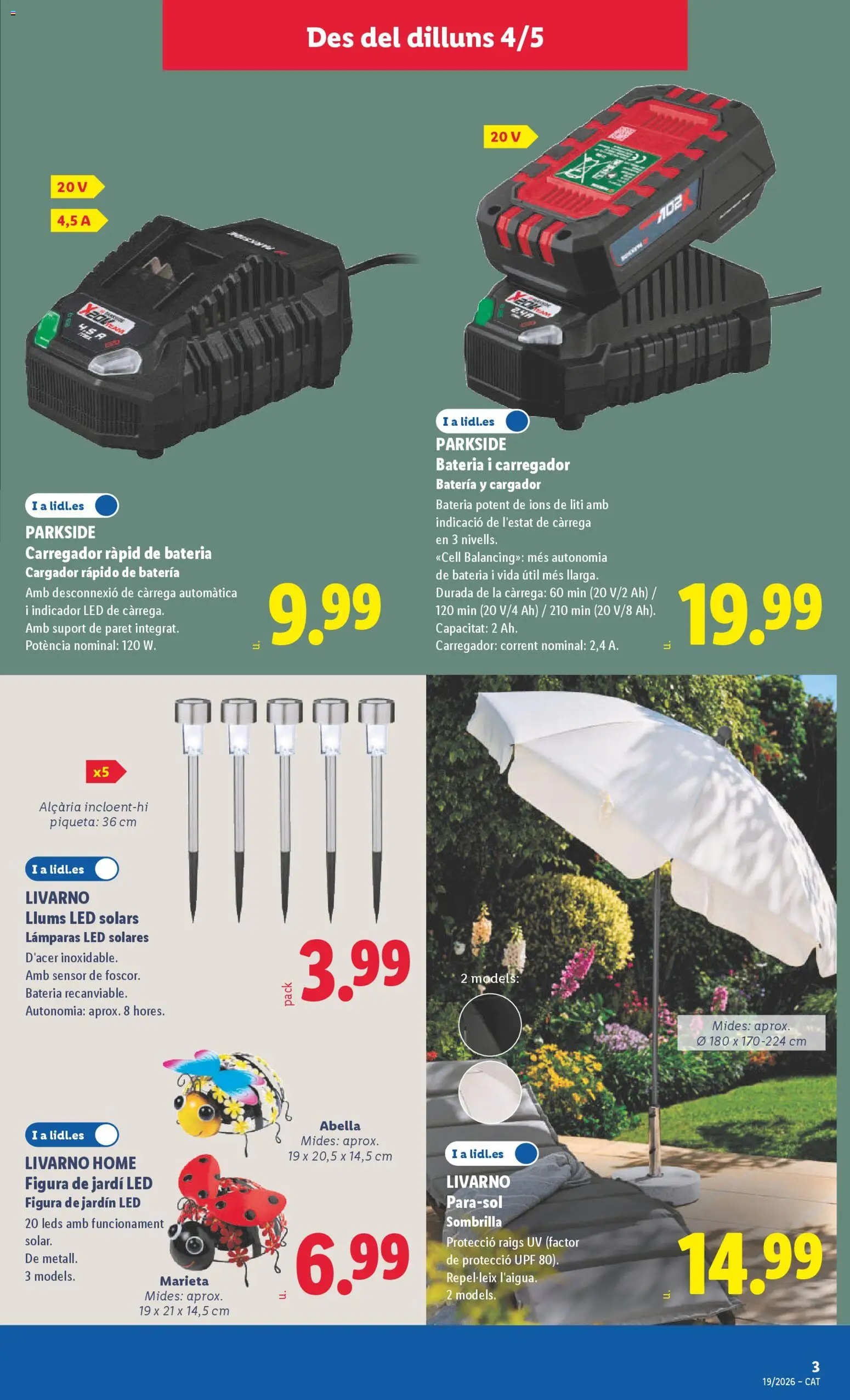 Lidl folleto de bazar │ válido desde el 04.05.2026 | Página: 7 | Productos: Sombrilla, Απορρυπαντικό ρούχων σε σκόνη, Batería