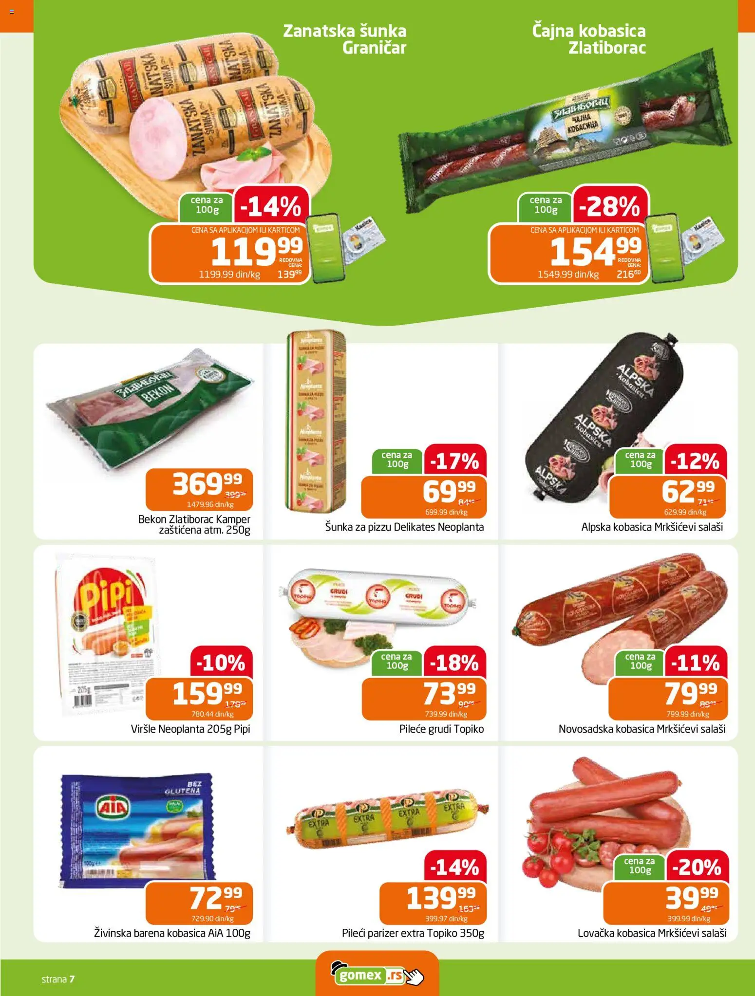 Gomex katalog - važi od 29.04.2026 | Strana: 7 | Proizvode: Parizer, Viršle, Pileće grudi, Kobasica