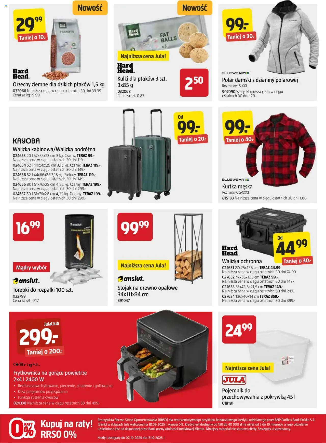 Jula Gazetka od 02.10.2025 | Strona: 4 | Produkty: Kurtka, Walizka, Frytkownica, Torebki