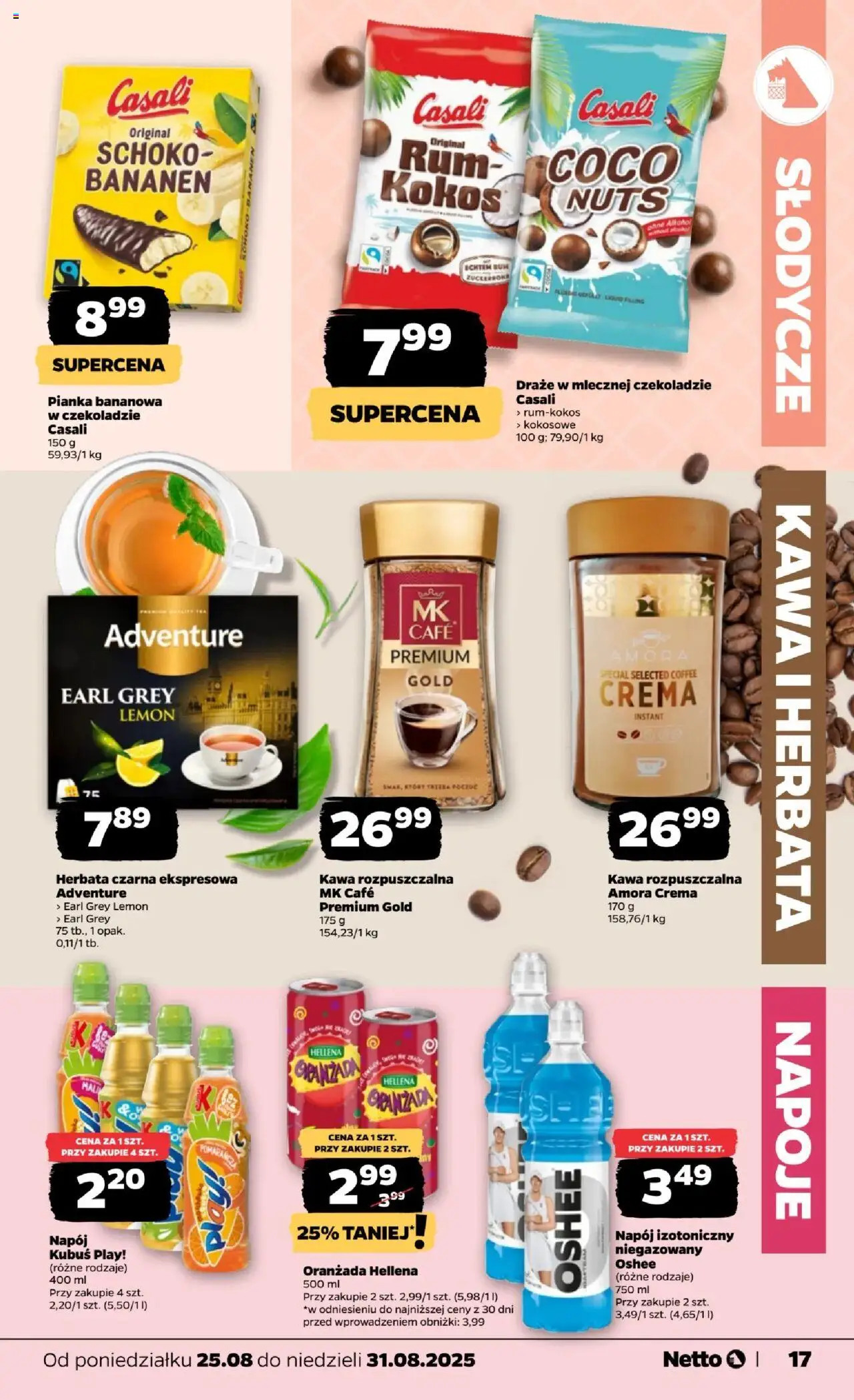 Netto gazetka - Spożywcza od 25.08.2025 | Strona: 17 | Produkty: Kawa rozpuszczalna, Oranżada hellena, Kawa, Alkohol