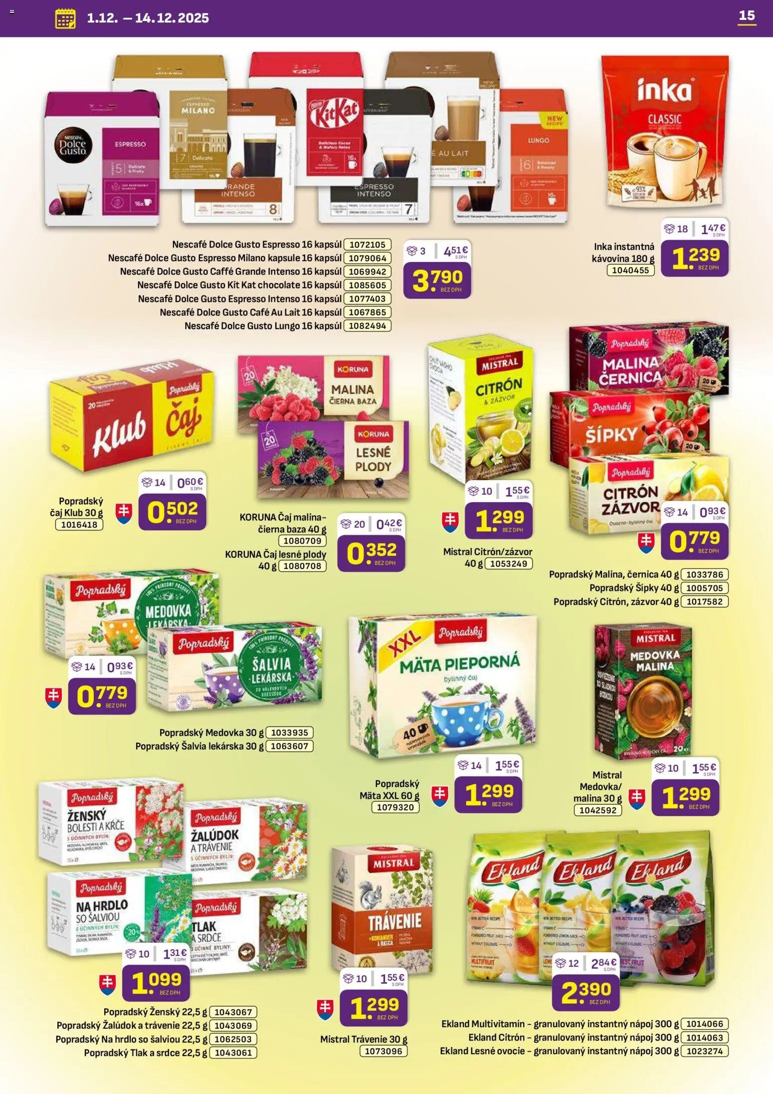 Nové Libex akcie – leták je platný od 01.12.2025 | Strana: 15 | Produkty: Dolce Gusto, Zázvor, Čaj, Ovocie