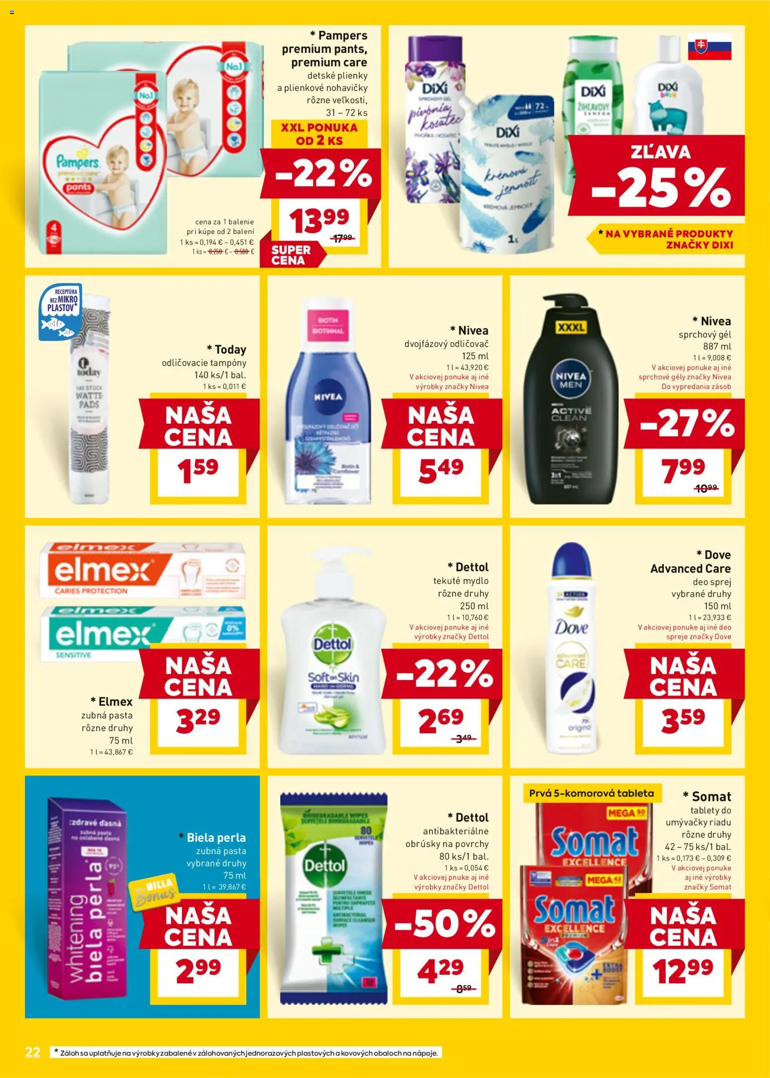Nové Billa akcie – leták je platný od 30.03.2026 | Strana: 26 | Produkty: Odličovač, Zubná pasta, Plienky, Dettol