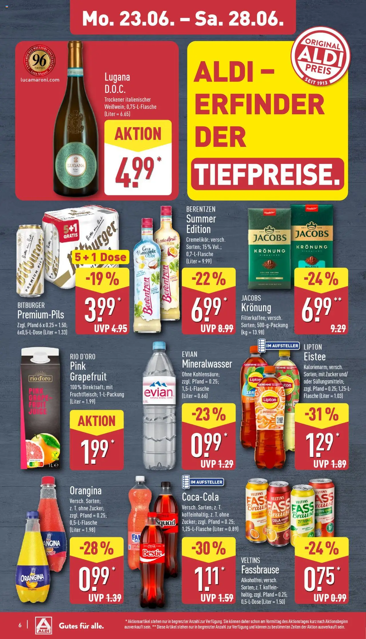 Aldi Prospekt 	 - gültig ab dem 23.06.2025 | Seite: 10 | Produkte: Pils, Mineralwasser, Zucker, Zitrone