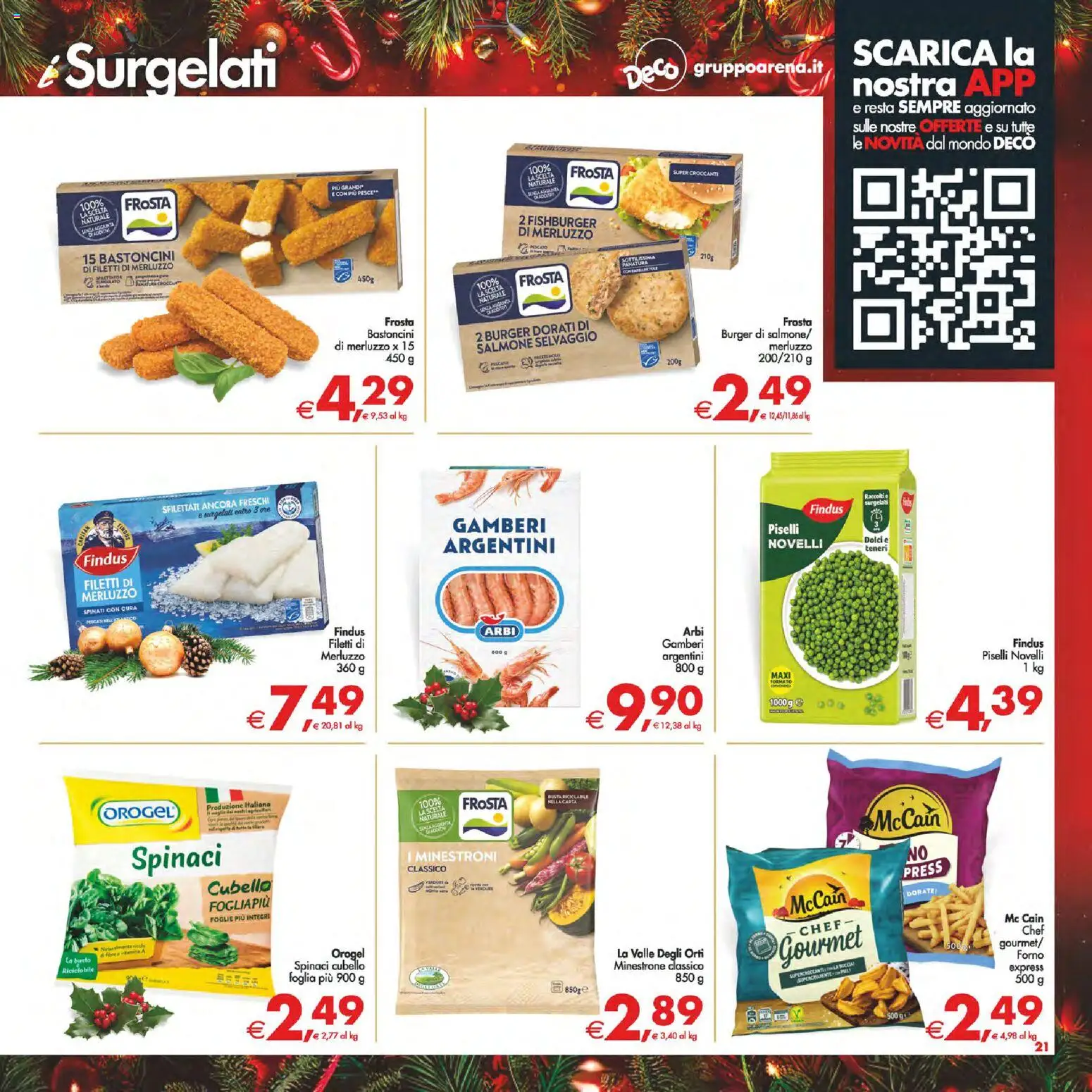 Volantino Decò del 16.12.2025 | Pagina: 21 | Prodotti: Minestrone, Pesce, Gamberi, Spinaci
